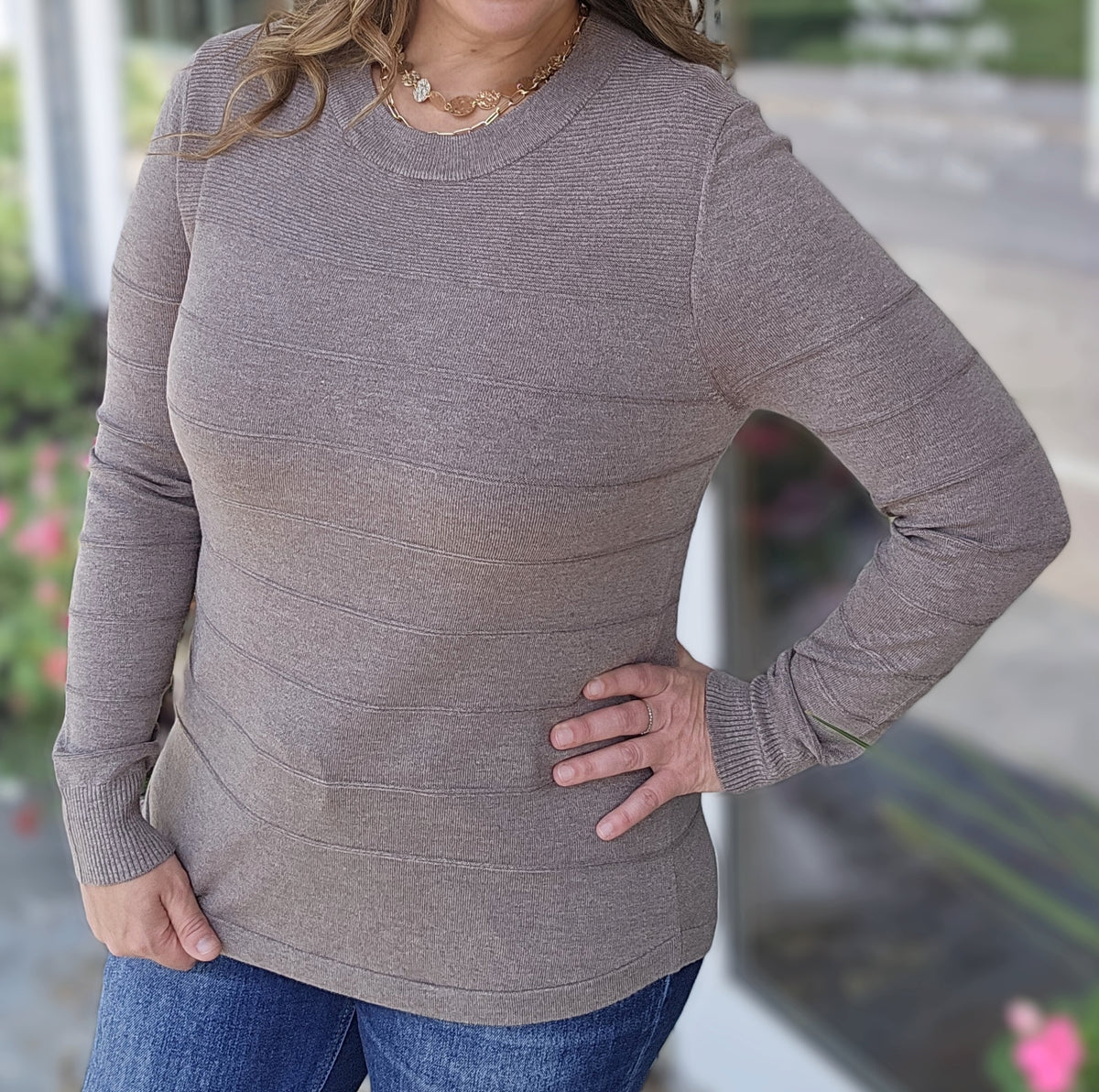 DARK MOCHA PINTUCKED SWEATER