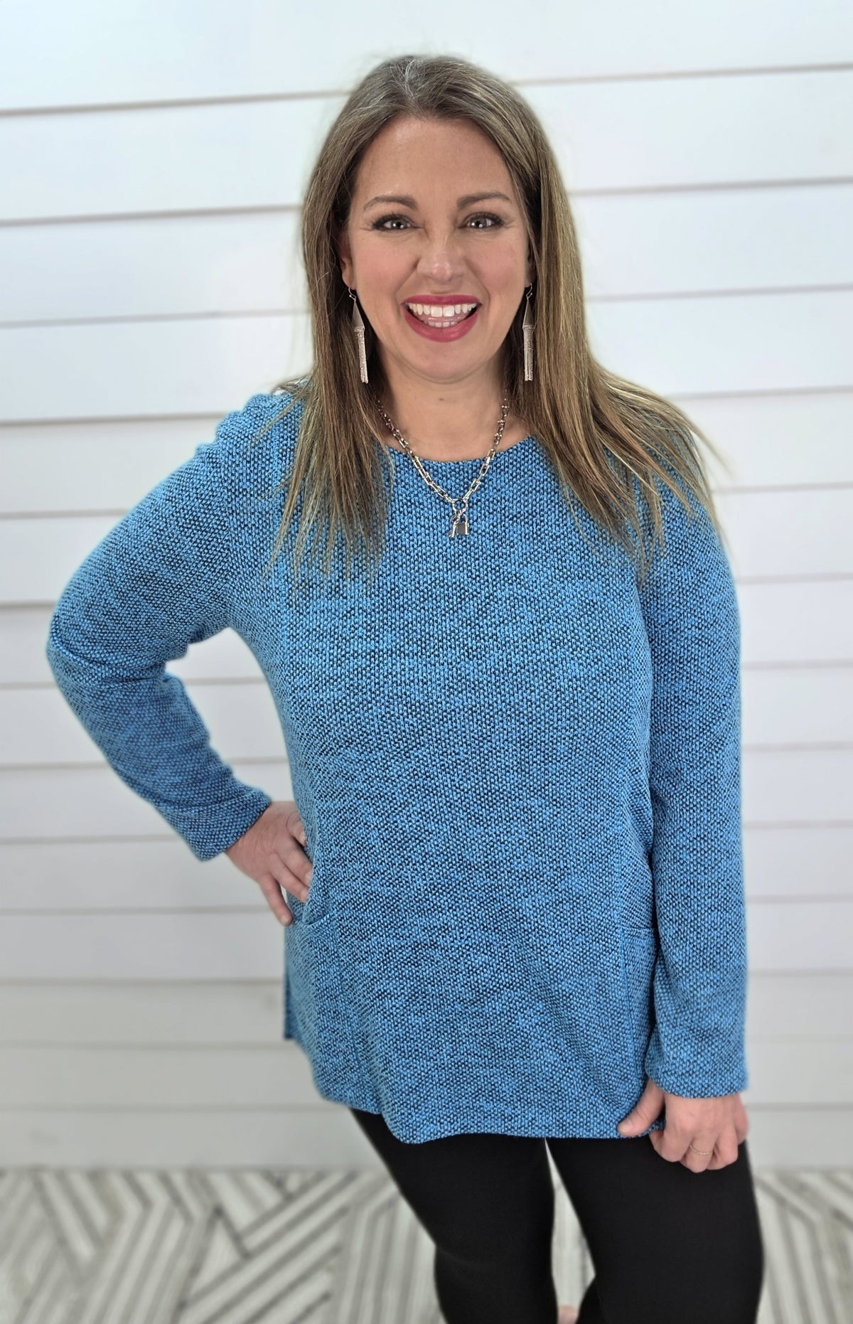 HEATHERED TEAL SOFT KNIT DOUBLE POCKET TUNIC