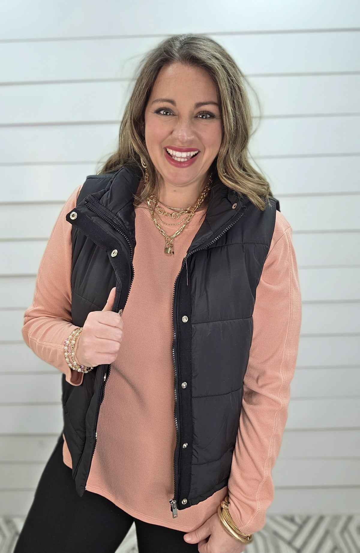 BLACK FULL ZIP PUFF VEST