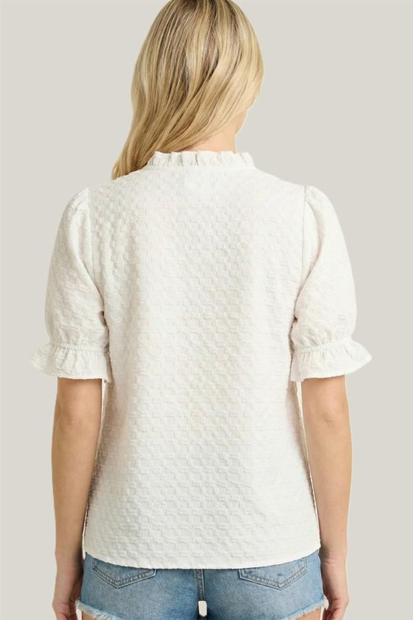 OFF WHITE TEXTURED V NECK TOP