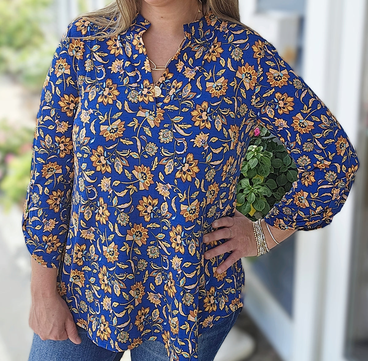 DEAR SCARLETT NAVY/GOLD FLORAL 3/4 SLEEVE LIZZY
