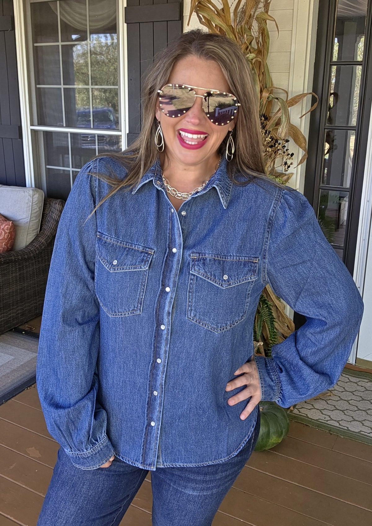 DARK DENIM PEARL SNAP SHIRT