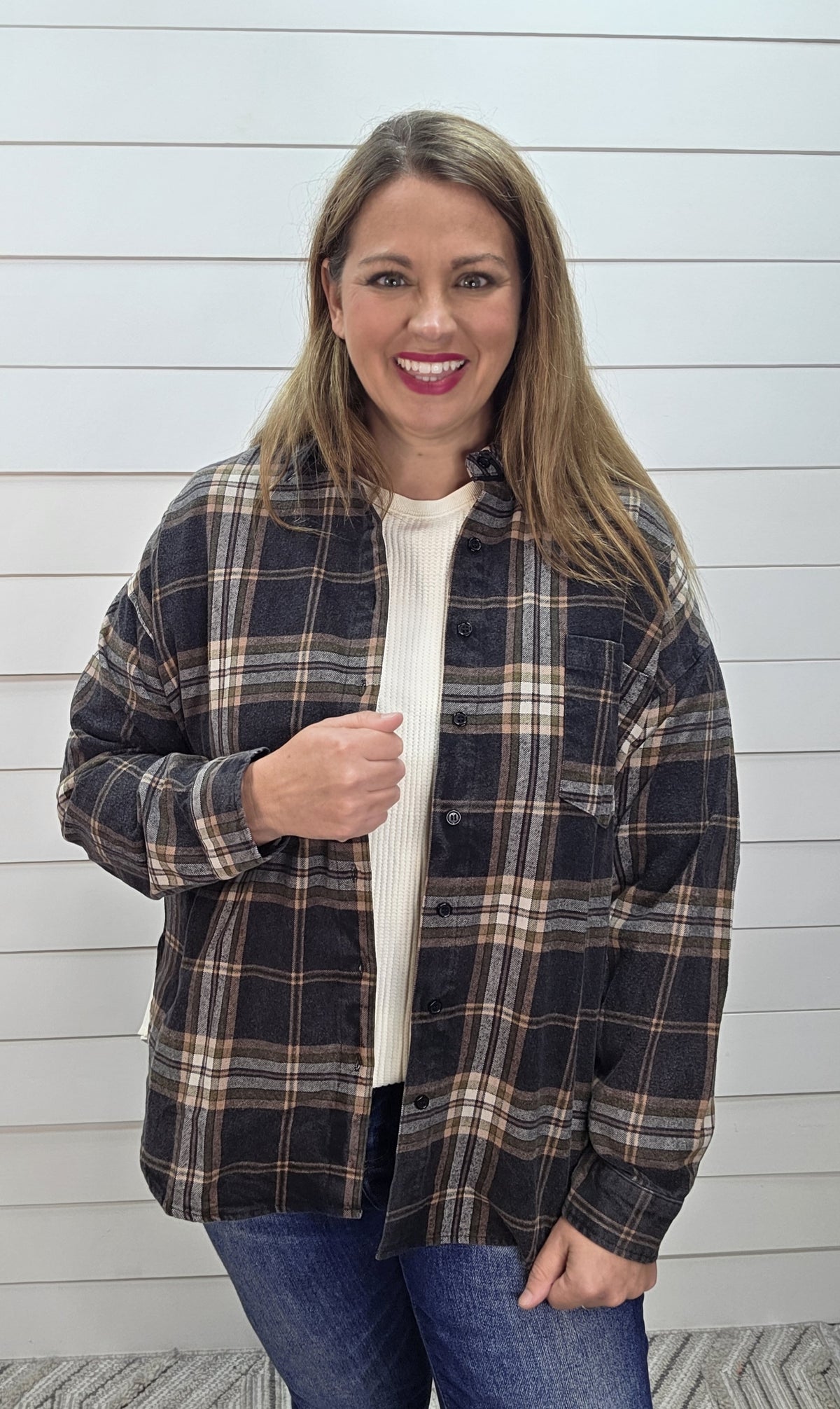 BLACK MULTI PLAID BUTTON DOWN