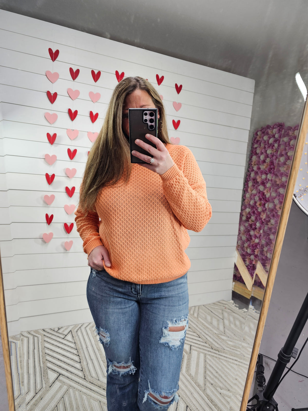 ORANGE TEXTURED CREW NECK SWEATER