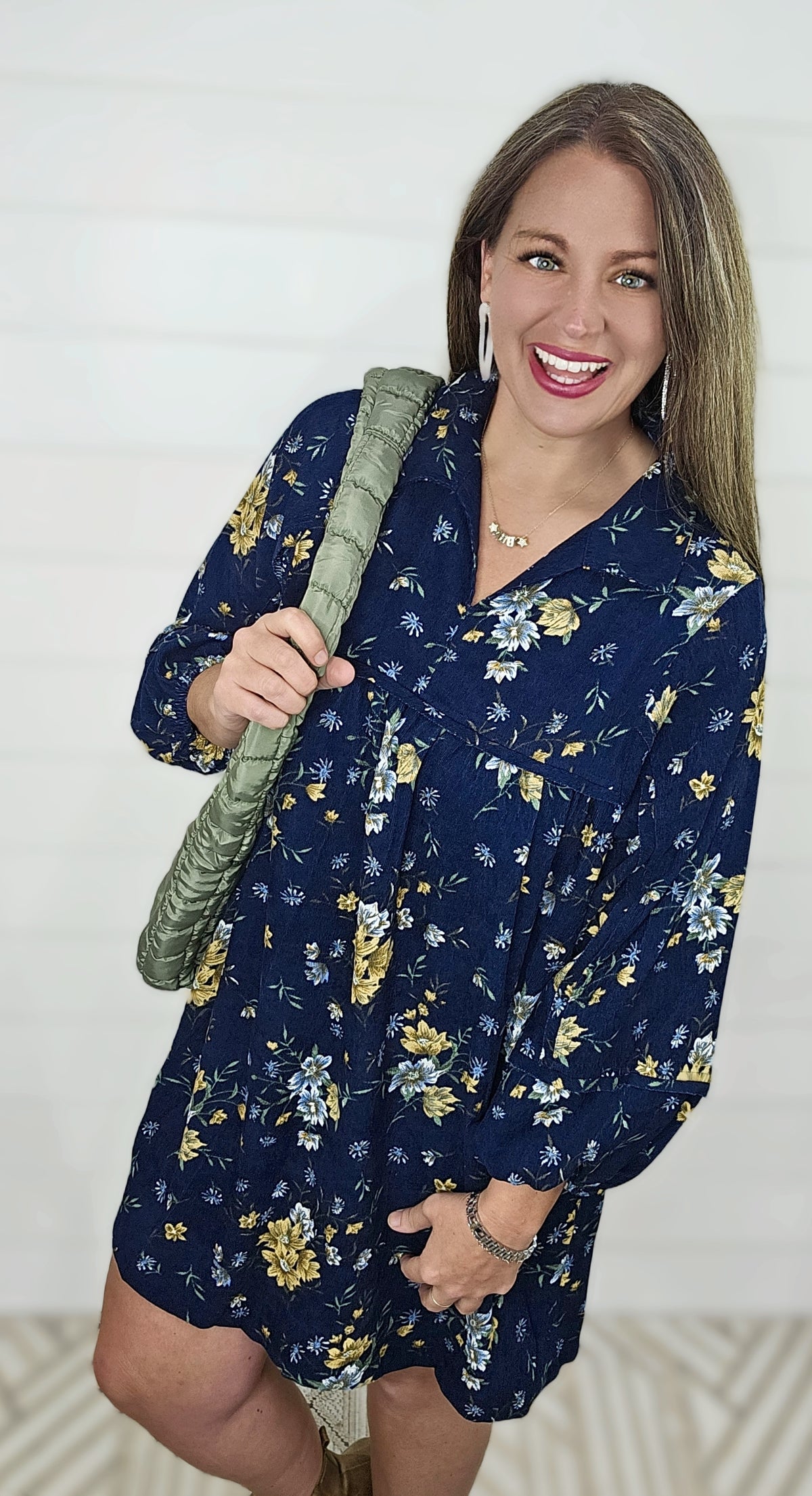 NAVY CORDED FLORAL DRESS