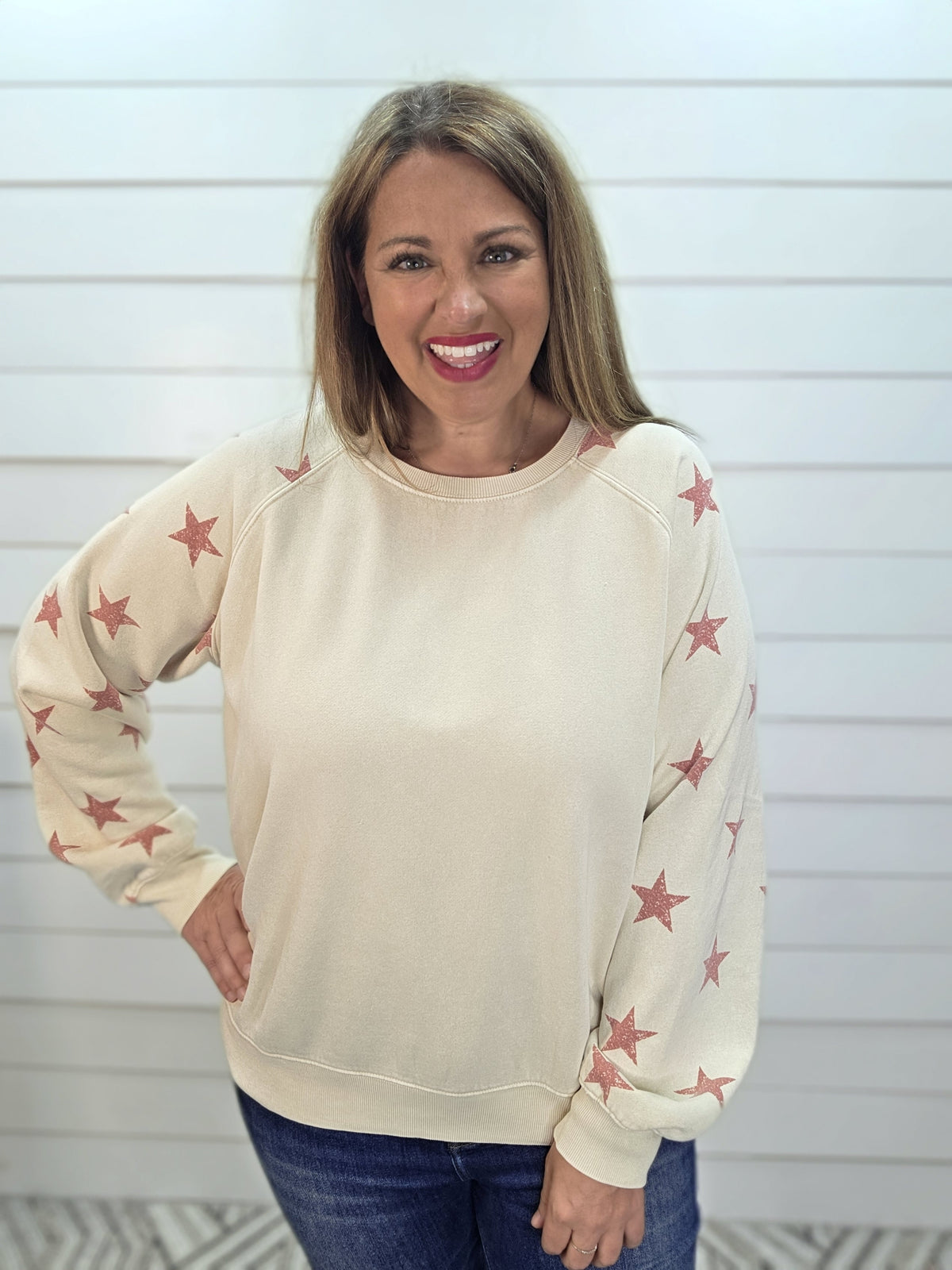 LT KHAKI PULLOVER W/ STAR ACCENT SLEEVES
