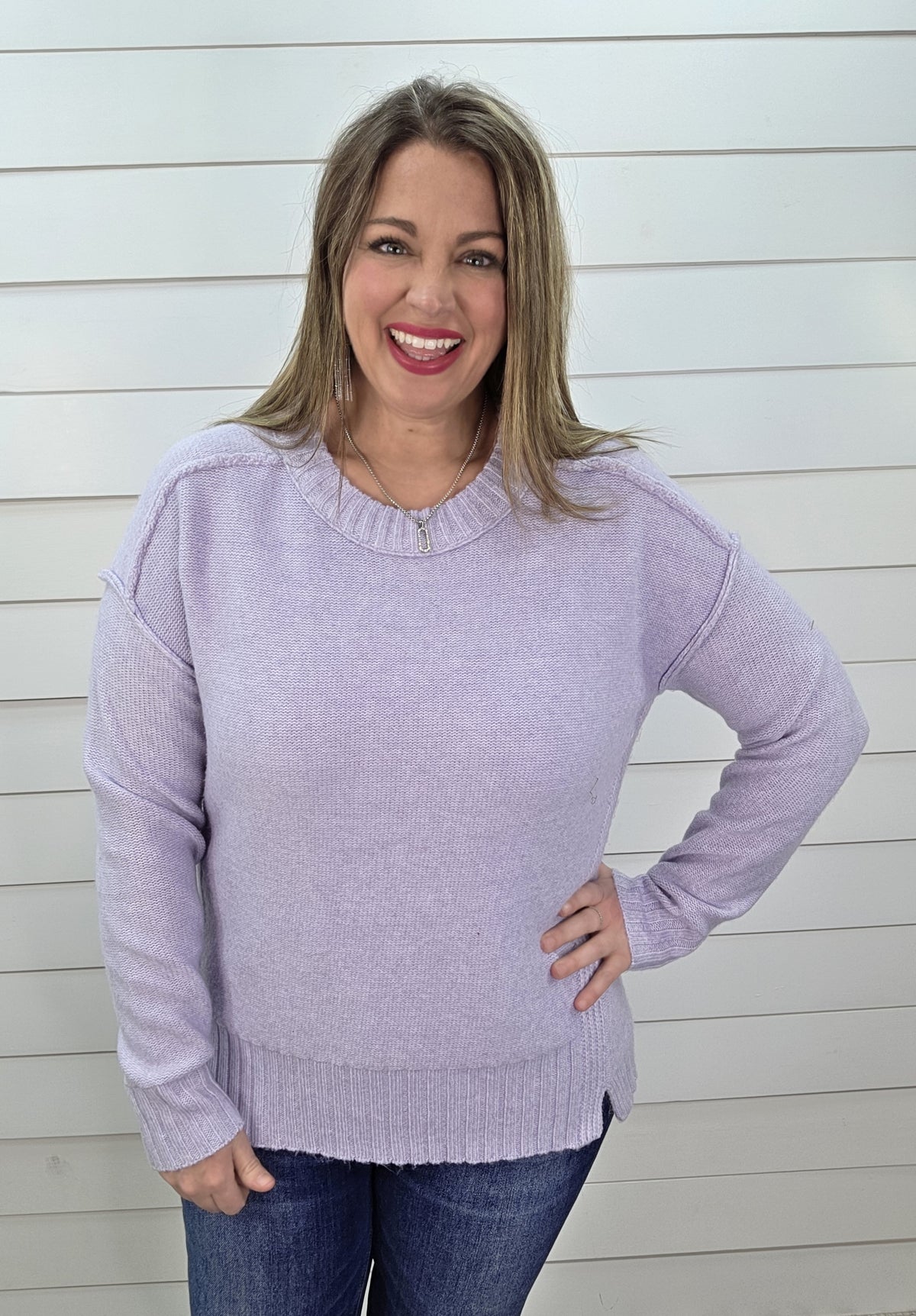 LT LAVENDER SEAM DETAIL ULTRA SOFT PULLOVER SWEATER