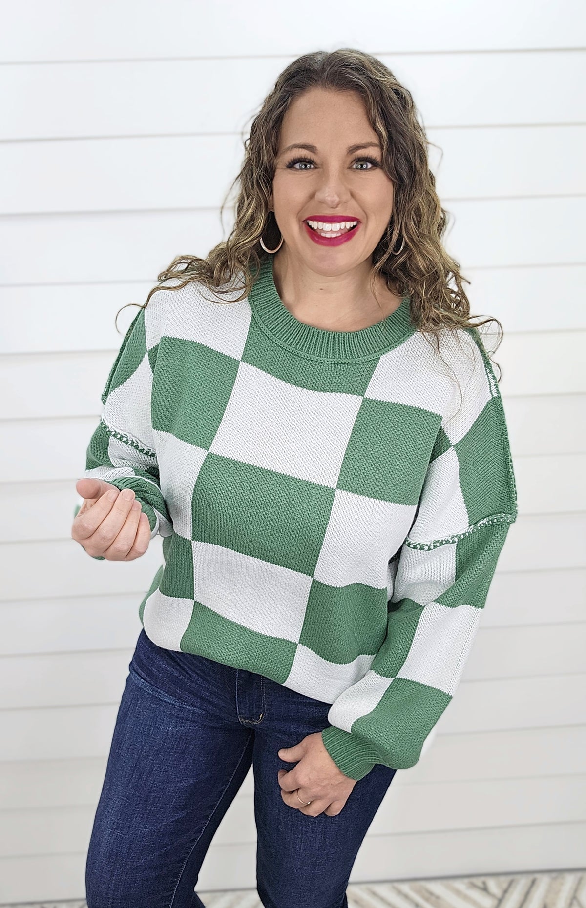 GREEN CHECKERED SWEATER