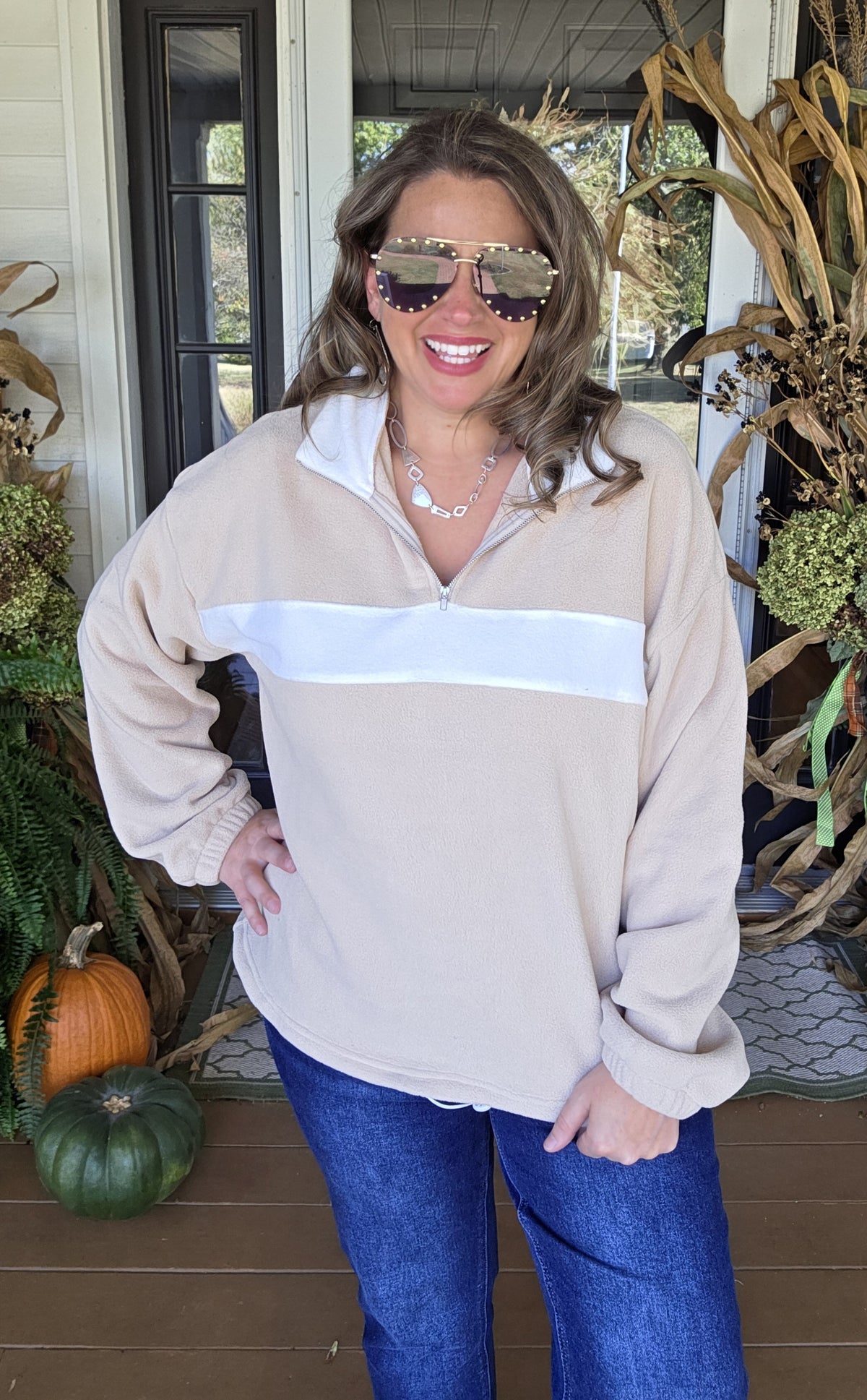 MOCHA COLORBLOCK FLEECE QUARTER ZIP