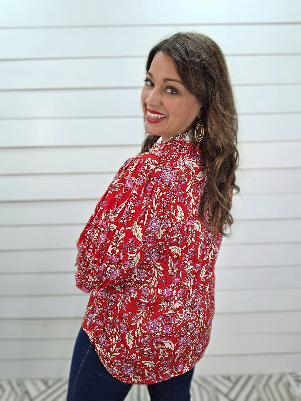 DEAR SCARLETT SMOCKED TOP - RED PRINTED