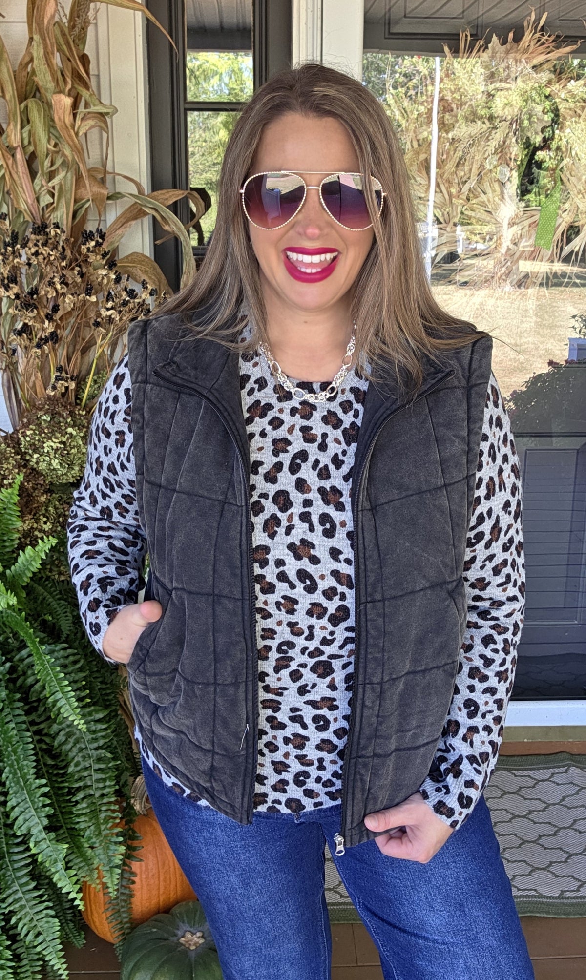 GREY LEOPARD PULLOVER LIGHT WEIGHT SWEATER