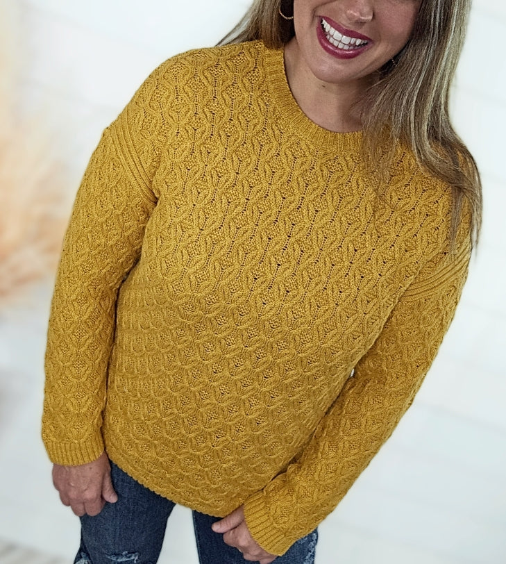 GOLDEN MUSTARD COTTON BUTTON ACCENT SWEATER