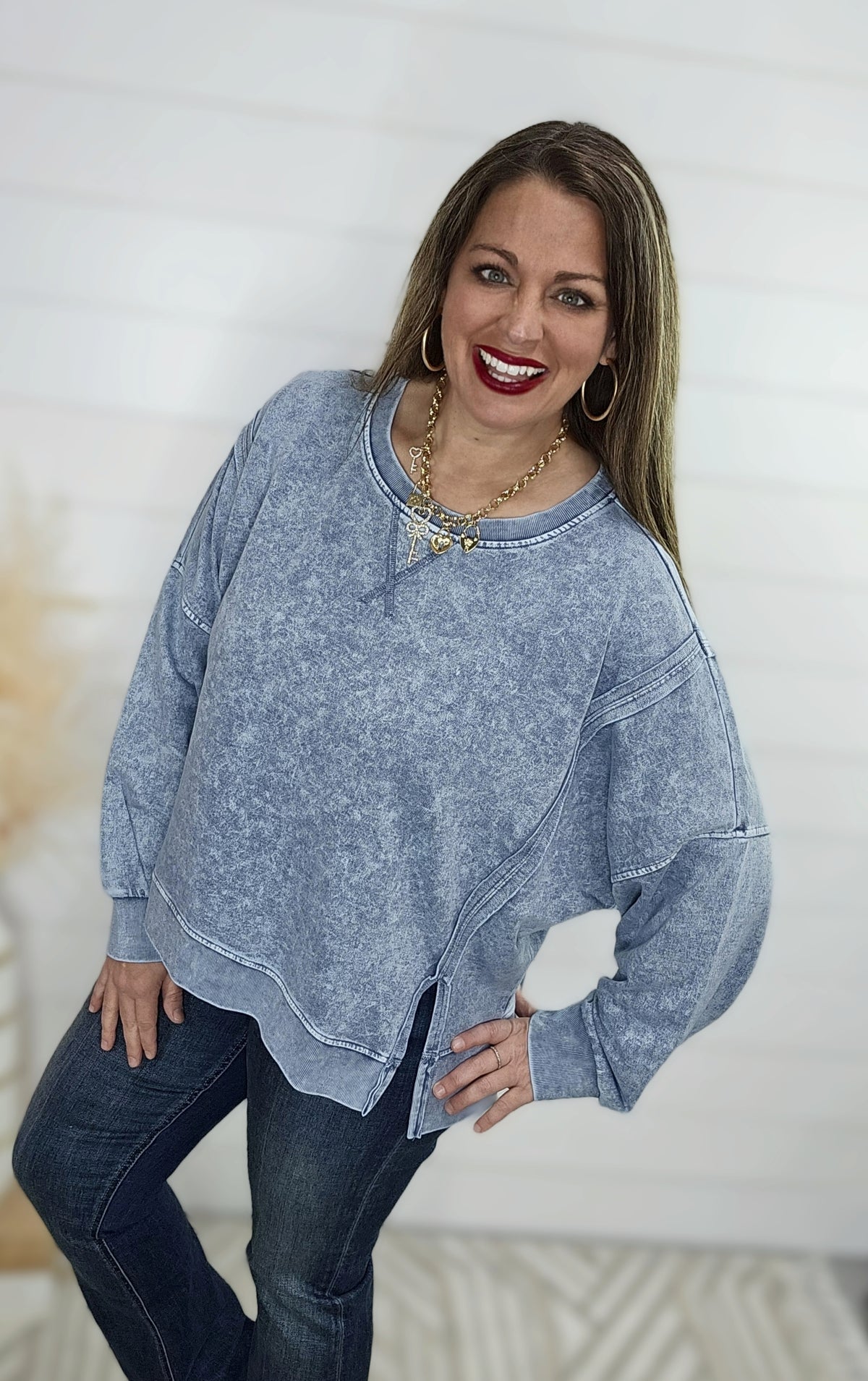 INDIGO MINERAL WASH KNIT TOP