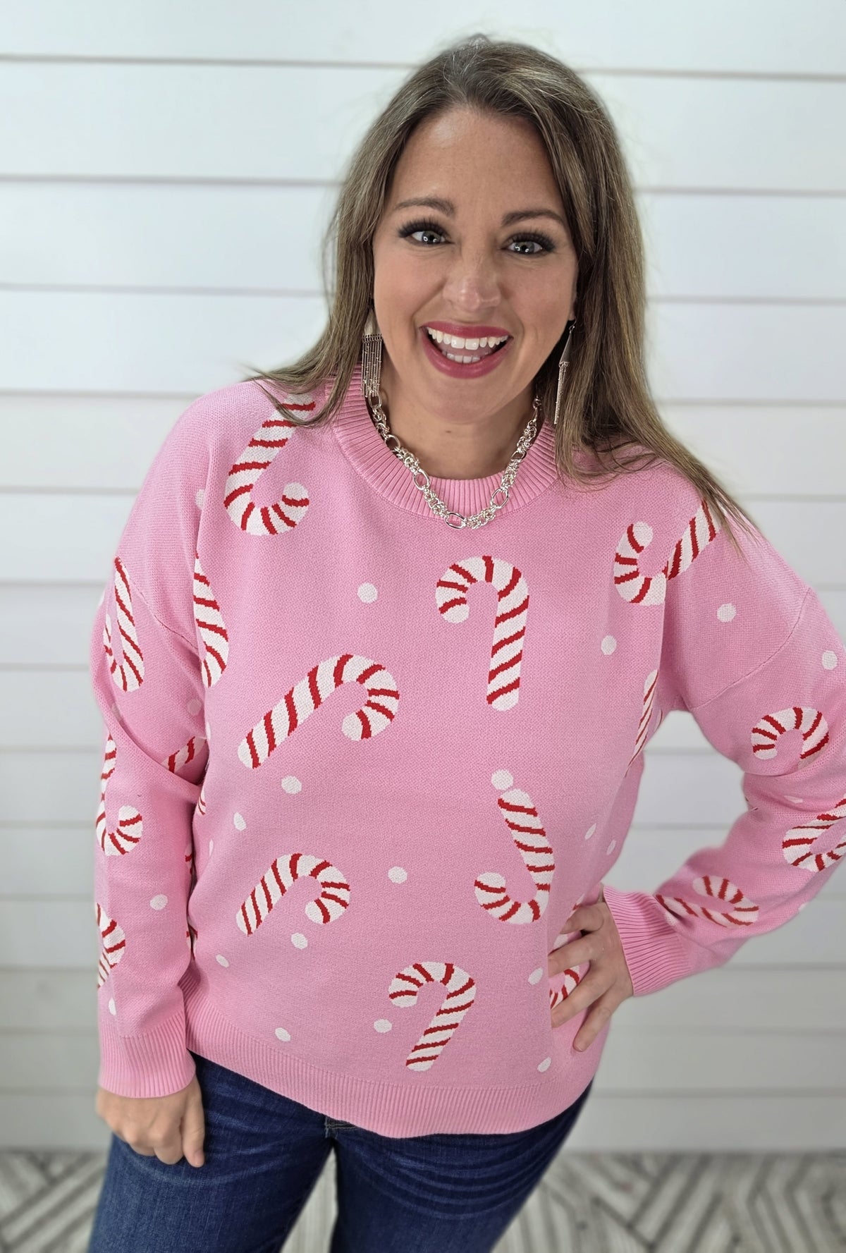 PINK CANDY CANE SWEATER