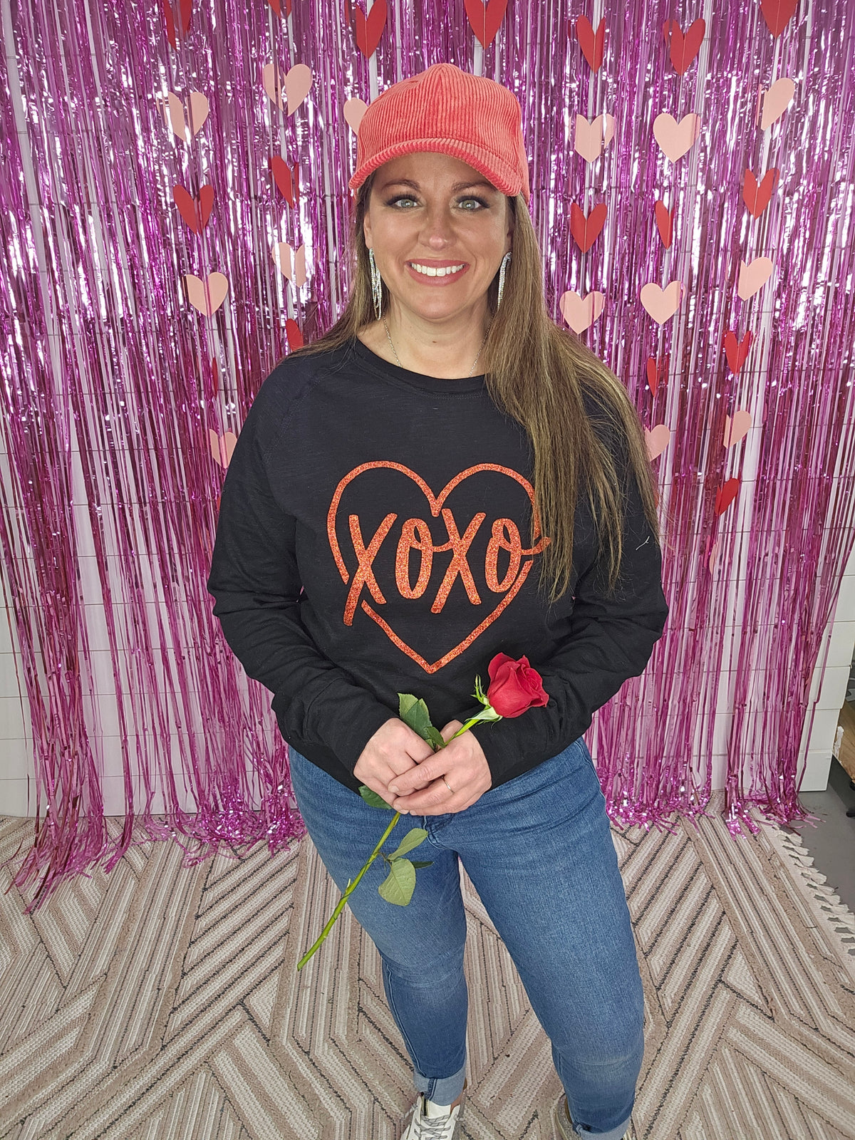 BLACK XOXO HEART LONG SLEEVE TOP