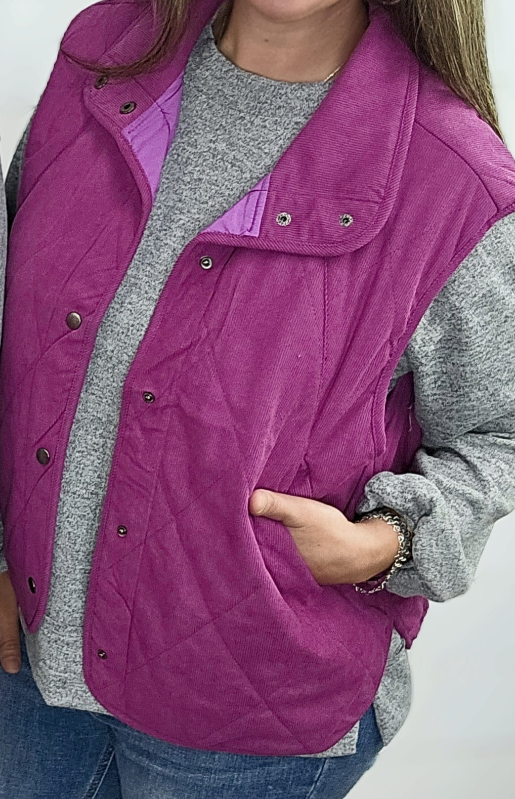 MAGENTA CORDUROY SNAP BUTTON VEST