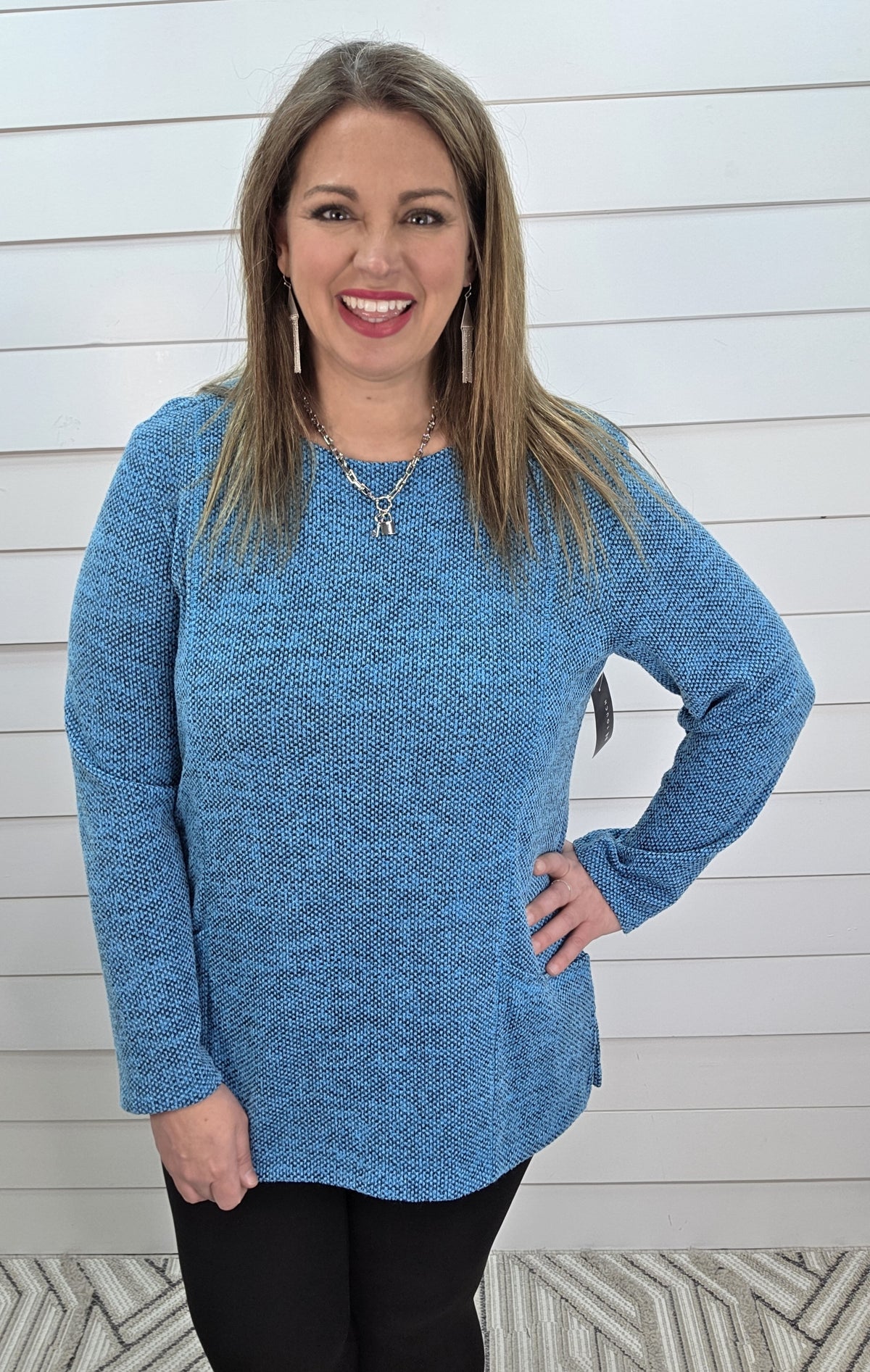 HEATHERED TEAL SOFT KNIT DOUBLE POCKET TUNIC