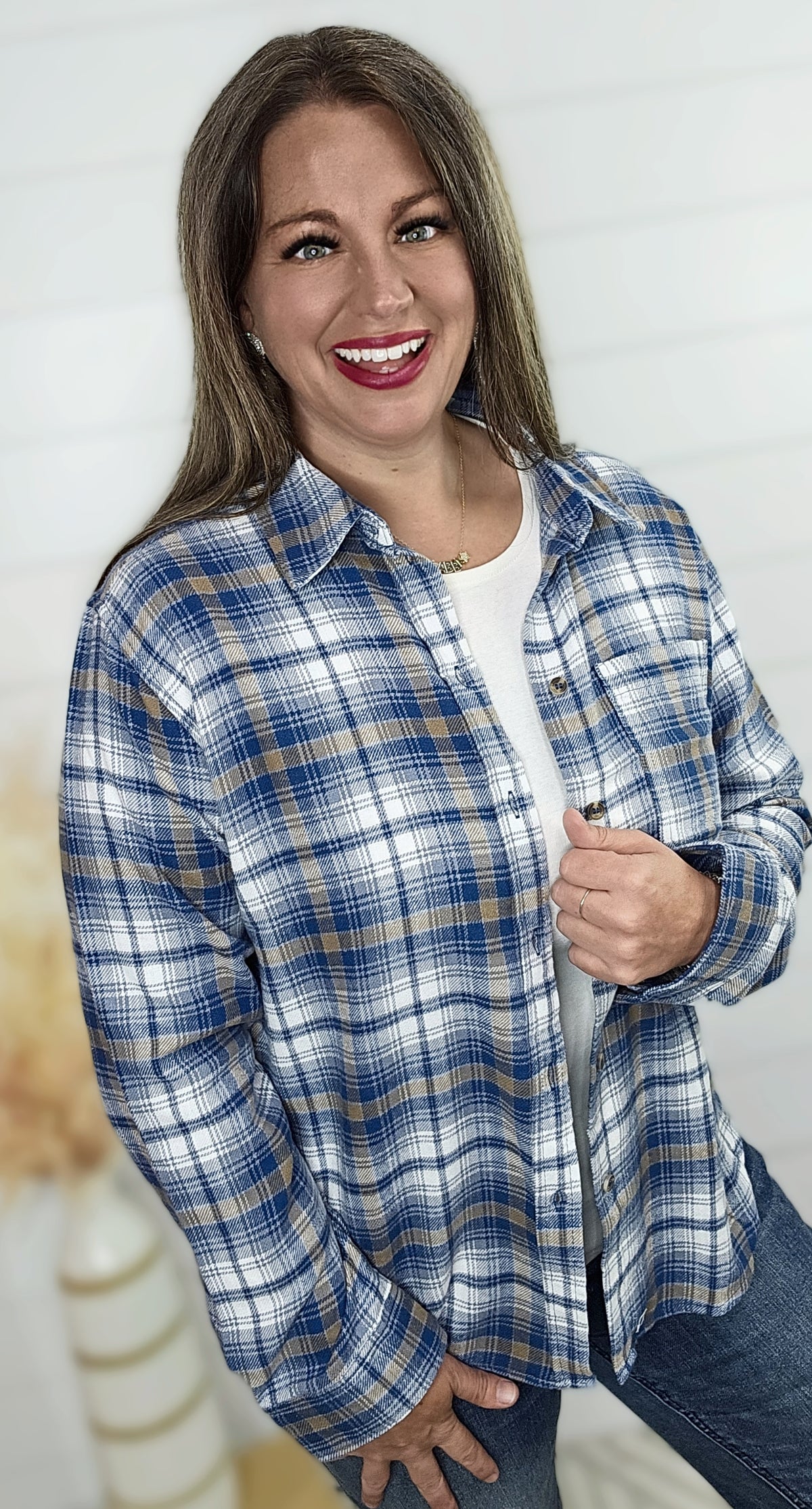 BLUE PLAID BUTTON DOWN TOP