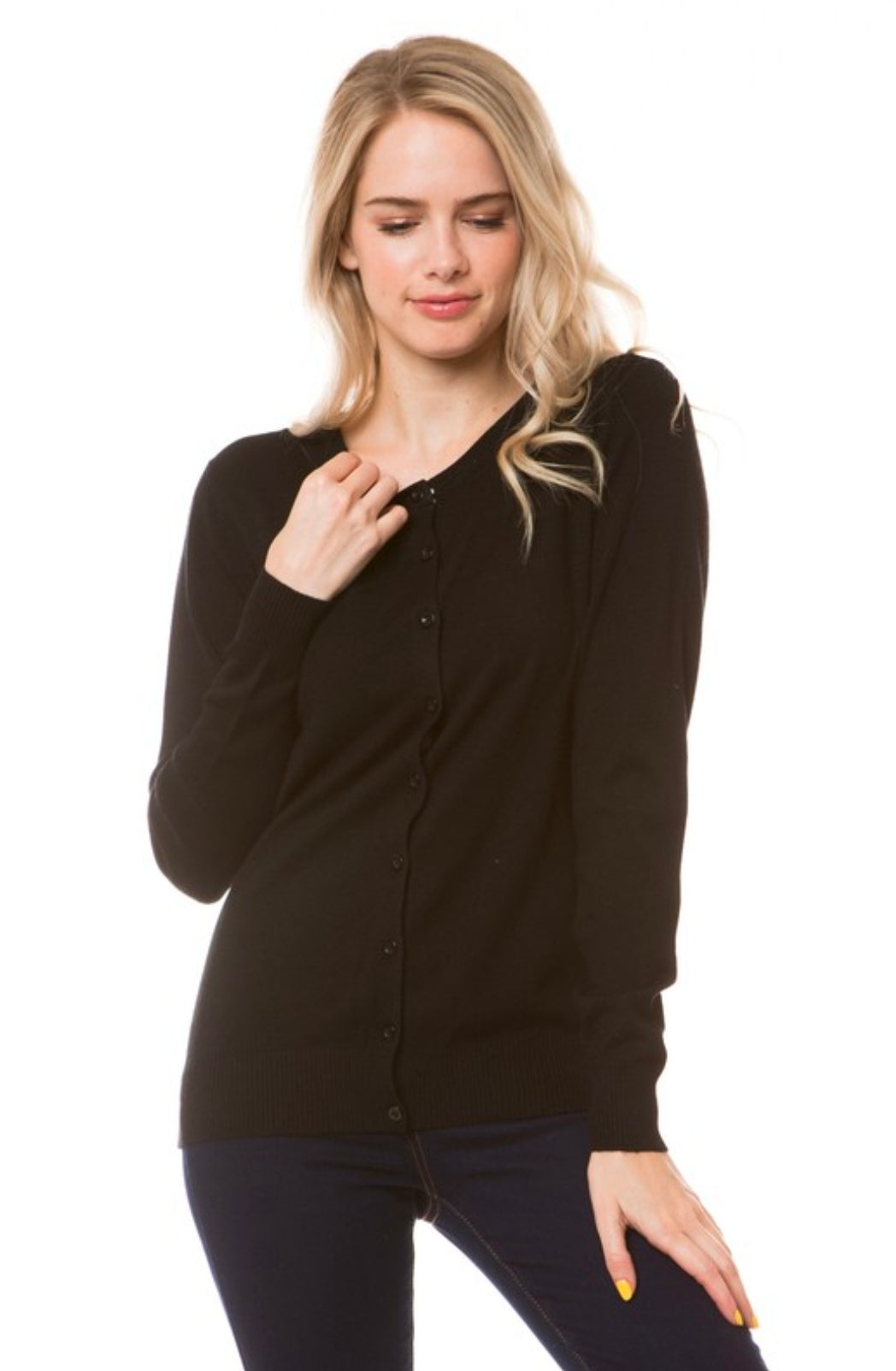 BLACK BUTTON LIGHT WEIGHT LONG SLEEVE CARDIGAN