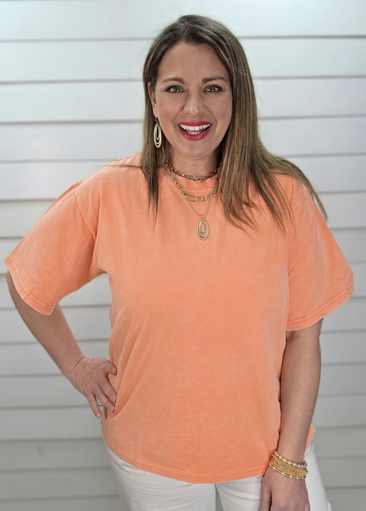 ORANGE MINERAL WASH COTTON SHORT SLEEVE TOP