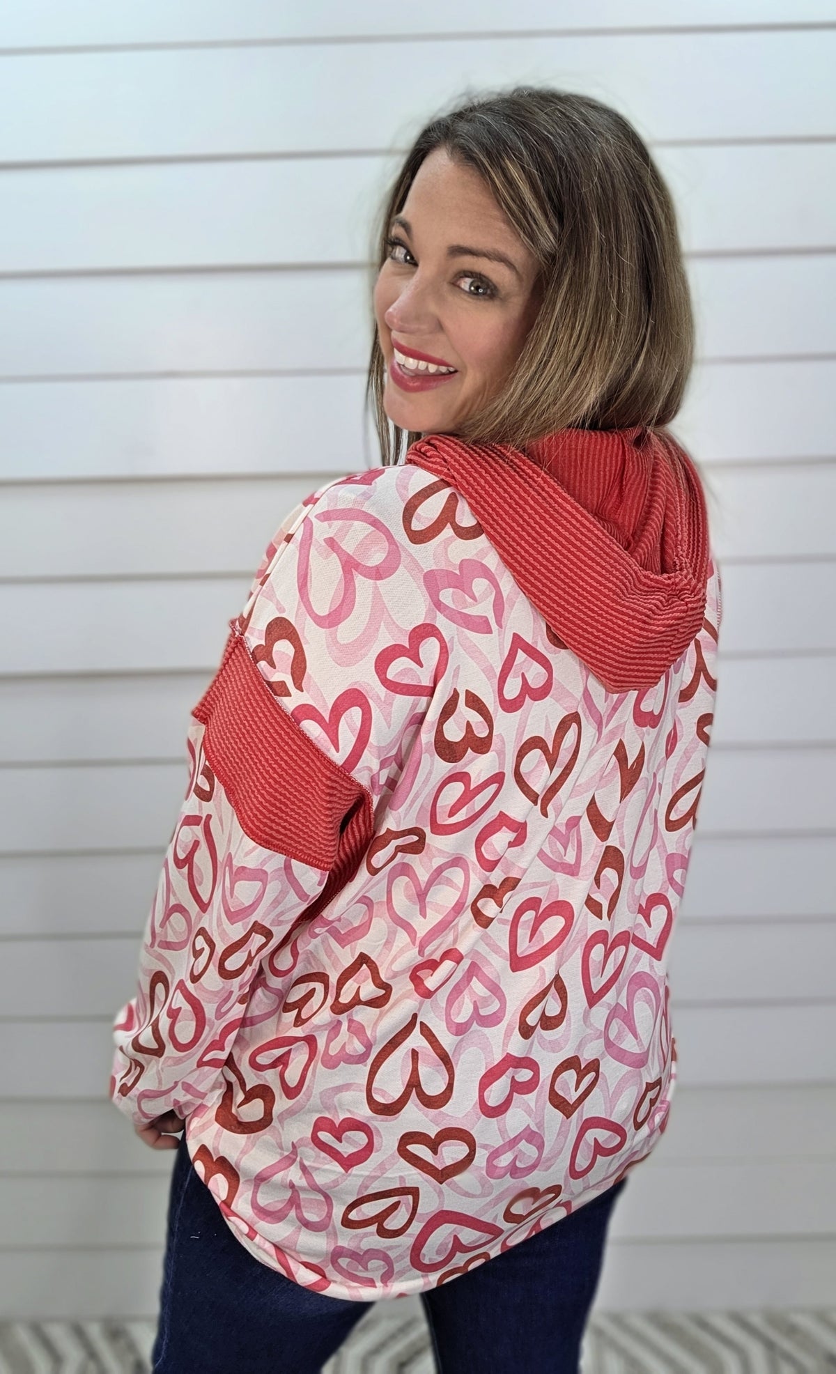 IVORY/RED/PINK HEART HOODIE
