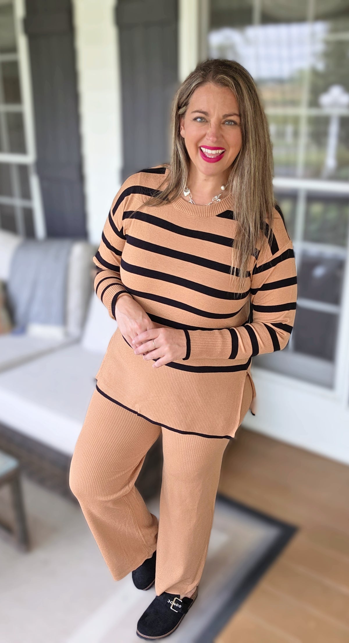 STRIPED LIGHT WEIGHT SWEATER SET - 3 COLORS