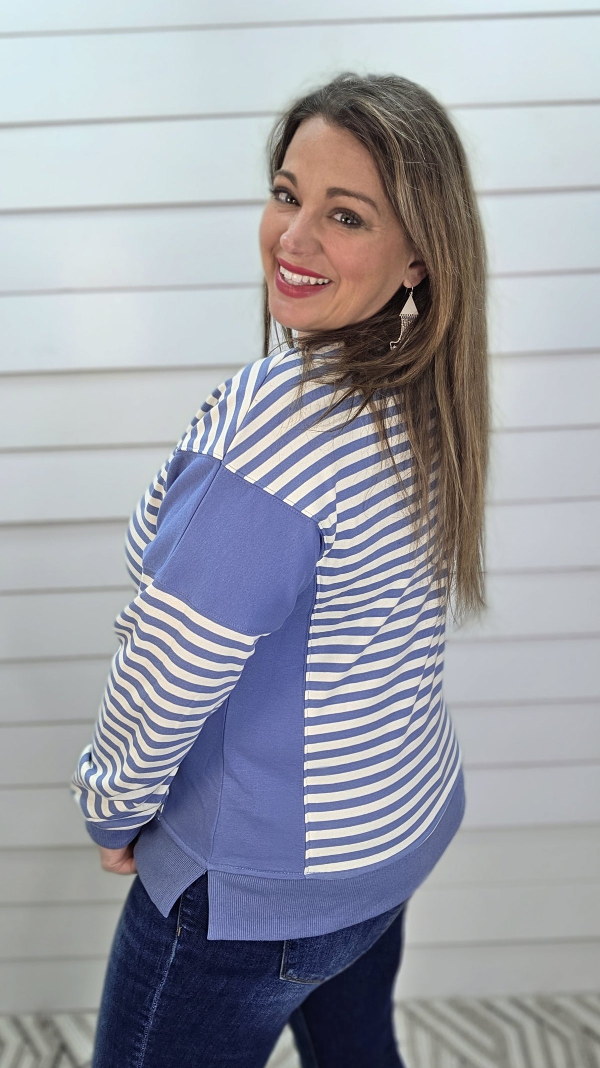 LT BLUE STRIPED FRENCH TERRY PULLOVER