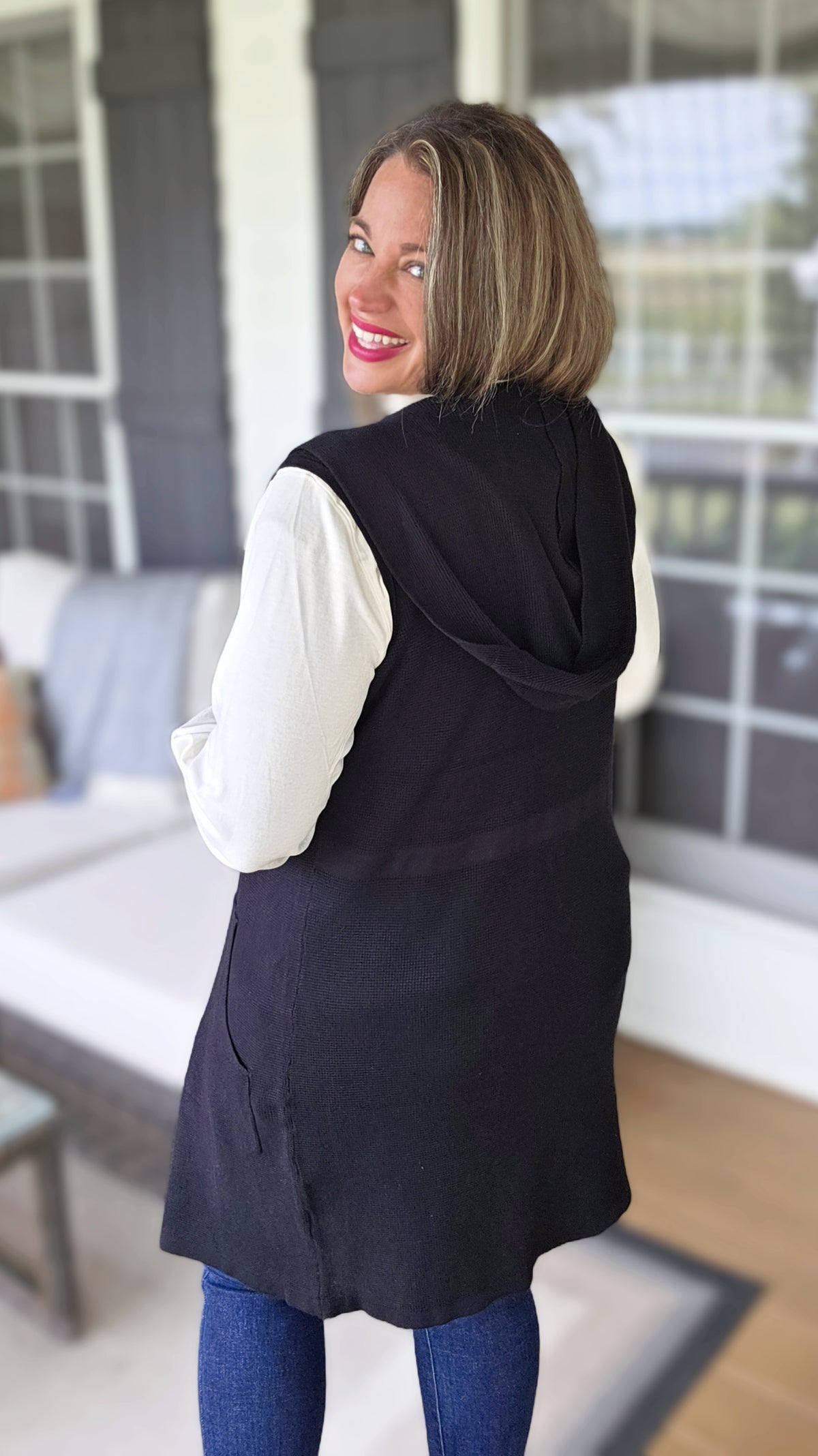 KAREN HART WAFFLE TEXTURE LONG VEST