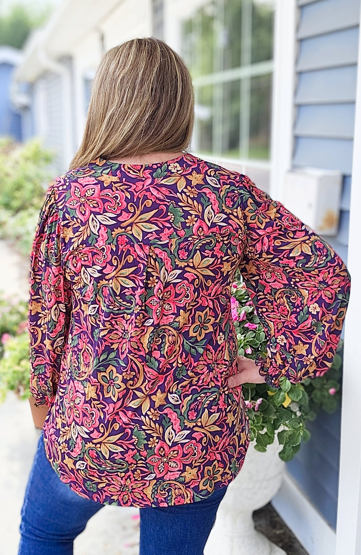 DEAR SCARLETT EGGPLANT FLORAL LONG SLEEVE SMOCKED LIZZY