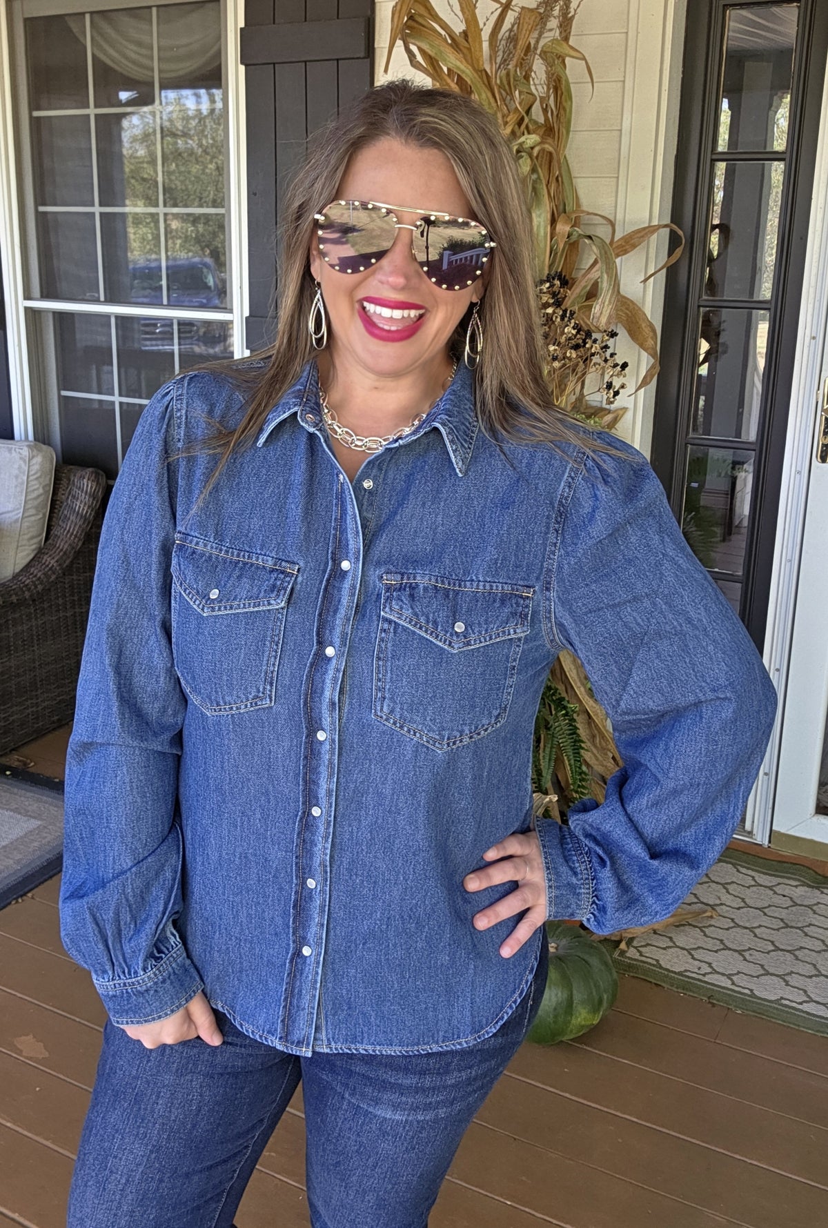 DARK DENIM PEARL SNAP SHIRT