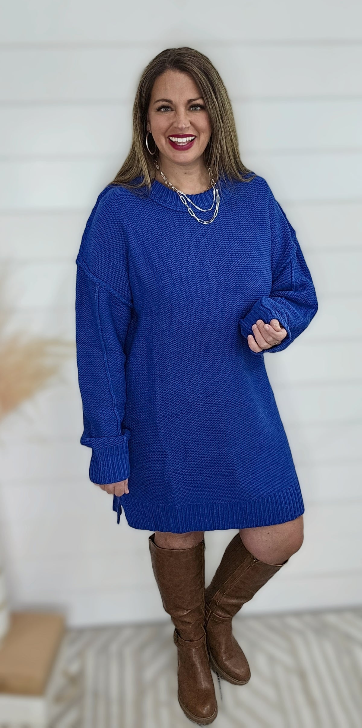 ROYAL BLUE KNIT SWEATER DRESS