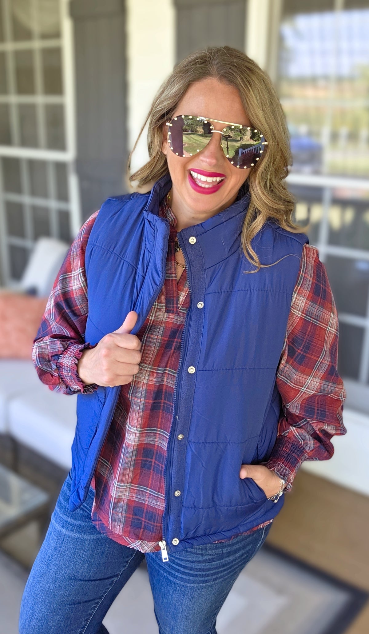 NAVY SNAP/ZIPPER PUFFER VEST