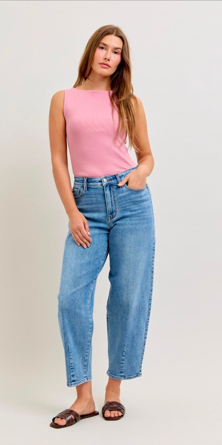 JUDY BLUE HIGH WAIST BARREL JEAN W/ FRONT DART