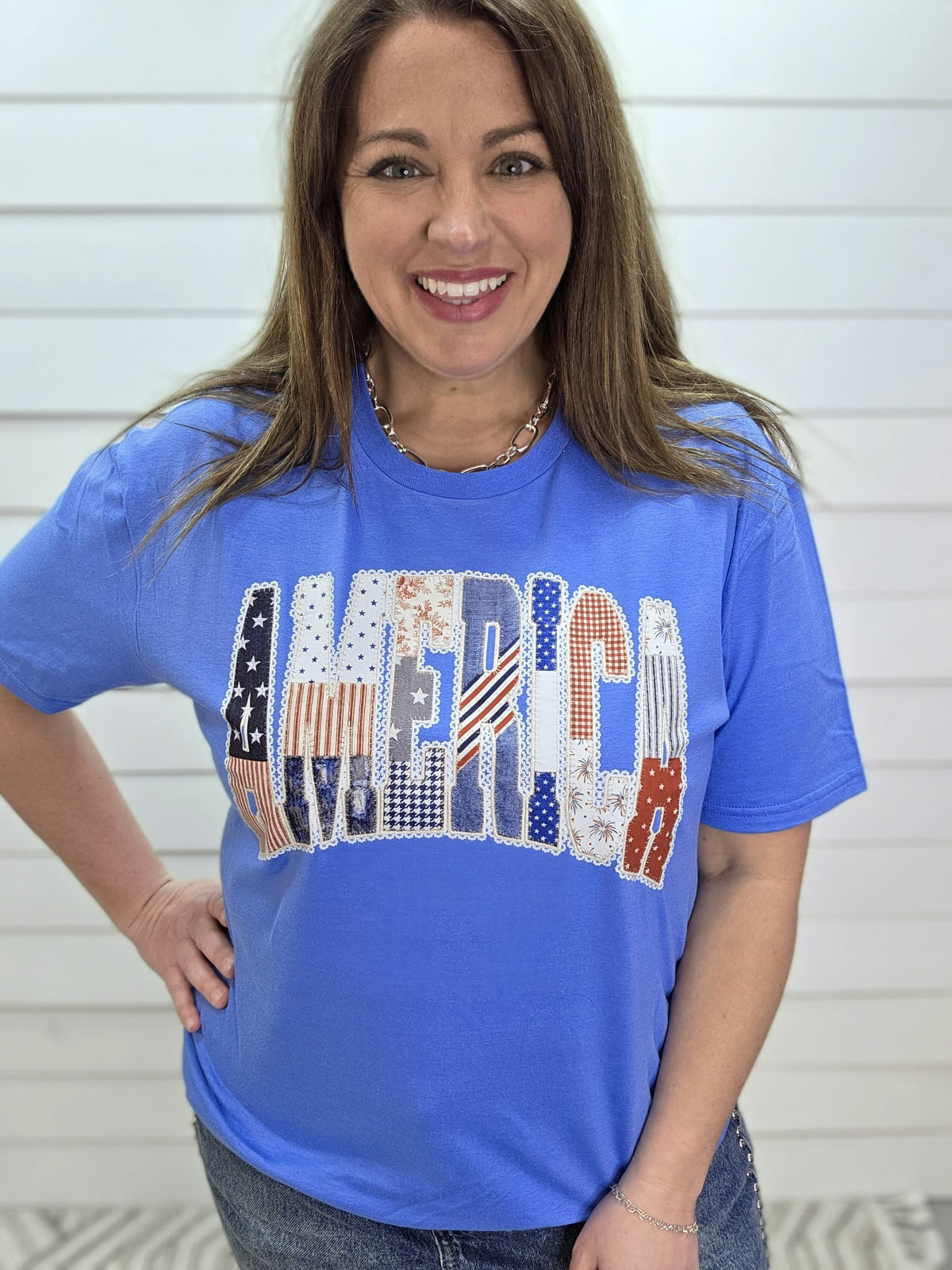 AMERICA FAUX QUILTED GRAPHIC TEE