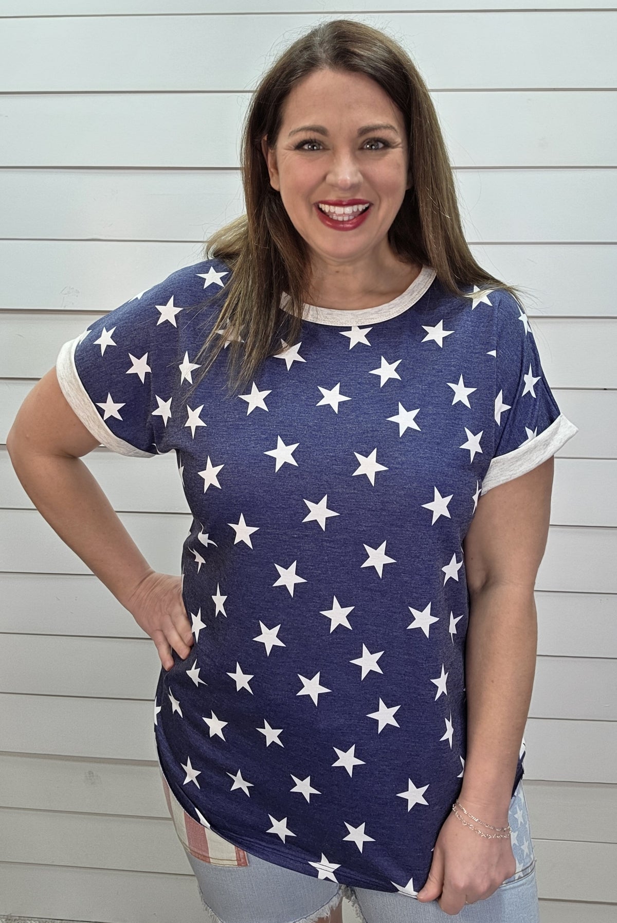 NAVY STAR FRENCH TERRY KNIT TOP