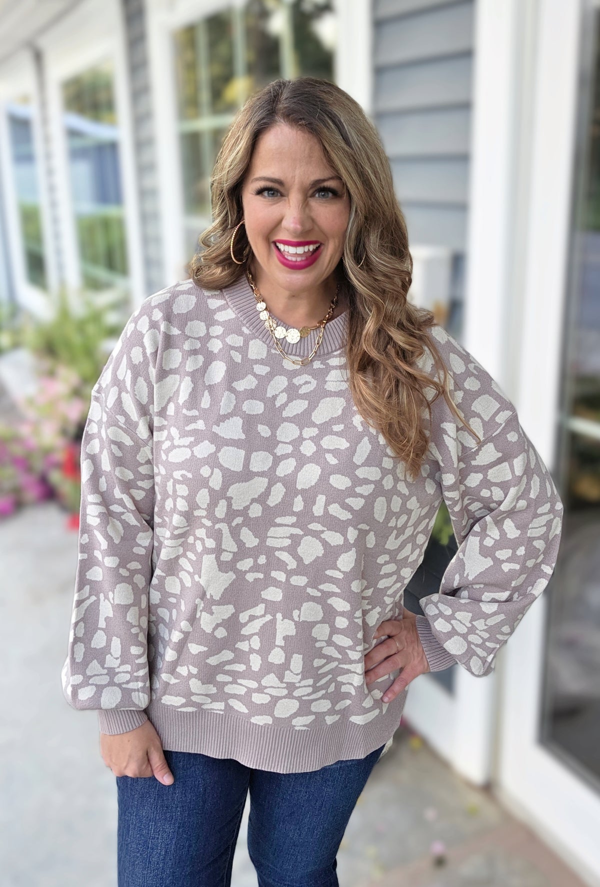 MOCHA ANIMAL PRINT SOFT KNIT SWEATER