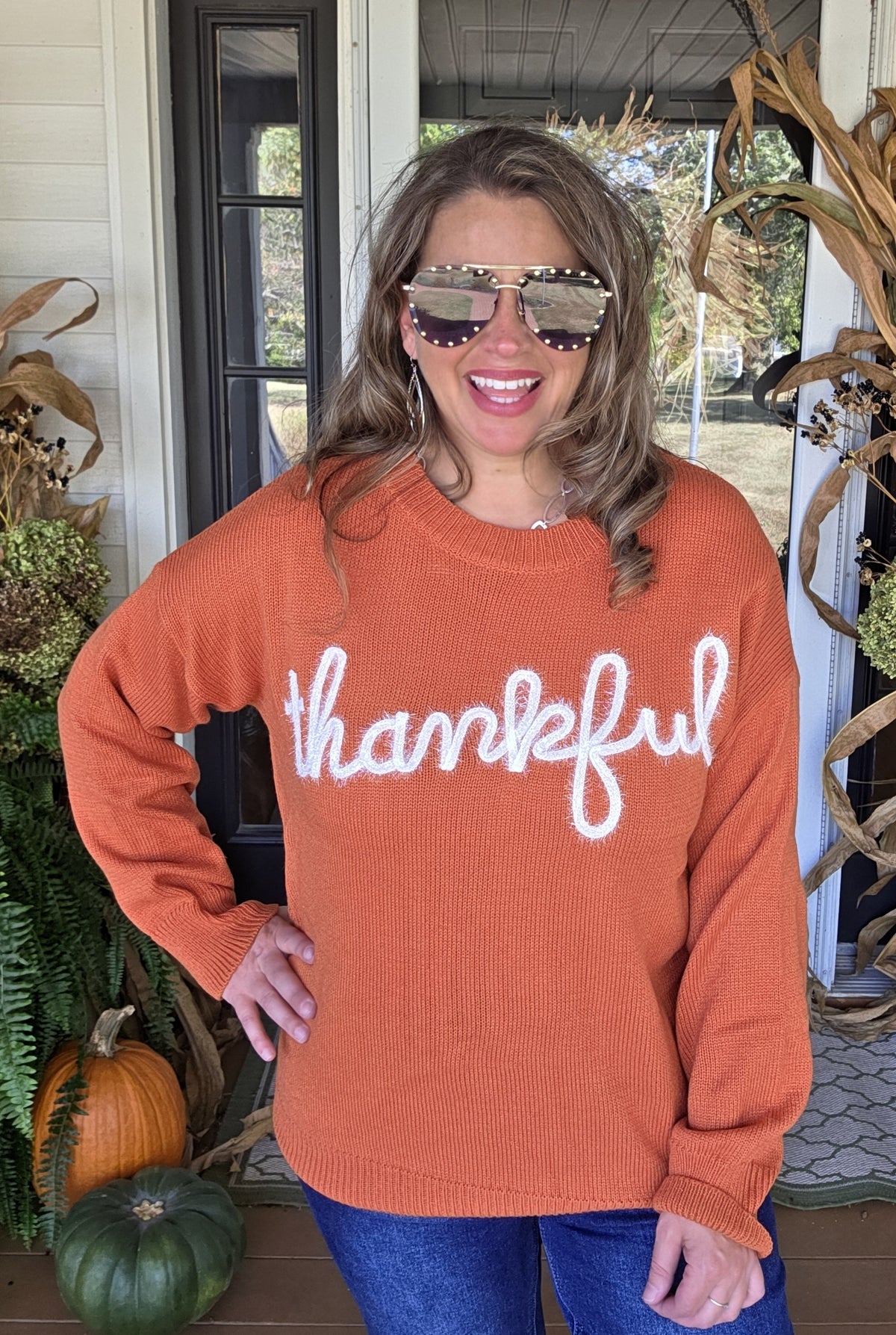 RUST/WHITE "THANKFUL" SWEATER