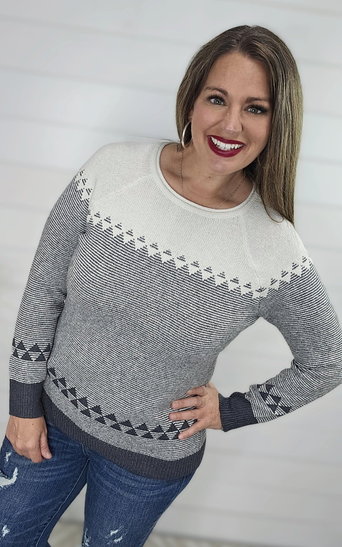 GUNMETAL PATTERNED CREW NECK SWEATER