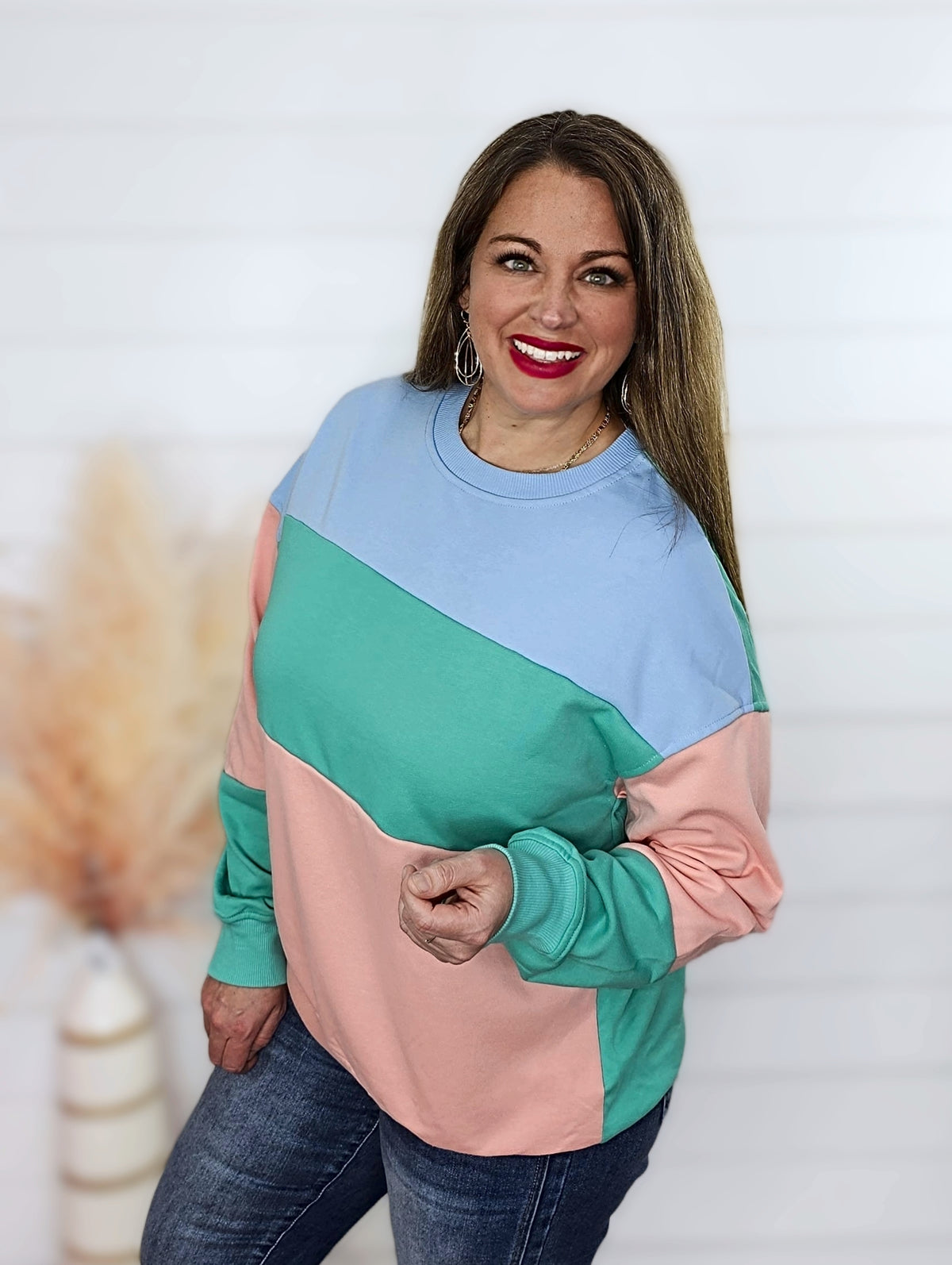 BLOSSOM COLORBLOCK DROP SHOULDER PULLOVER