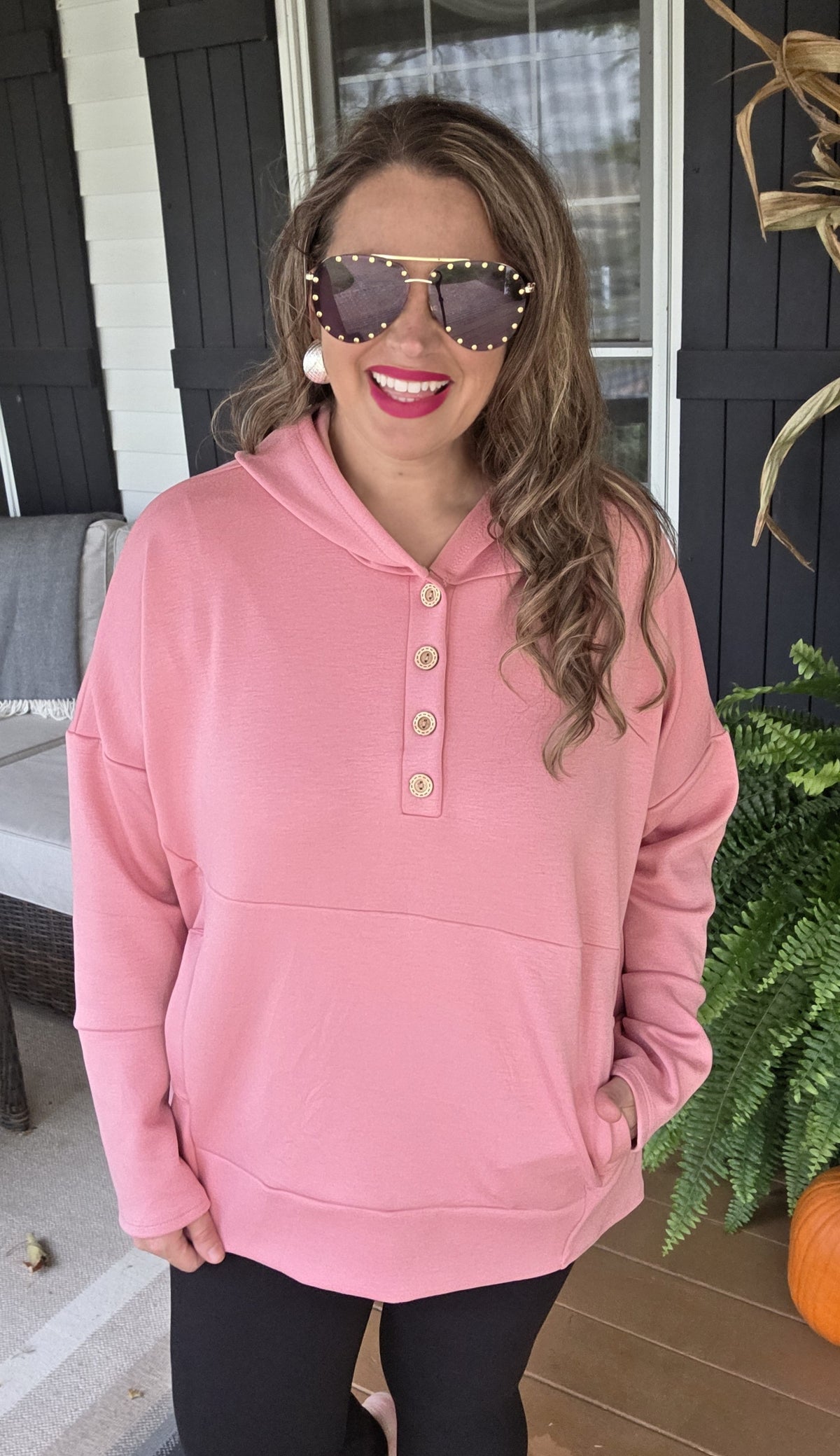 PINK OVERSIZED SCUBA HOODED HENLEY TOP