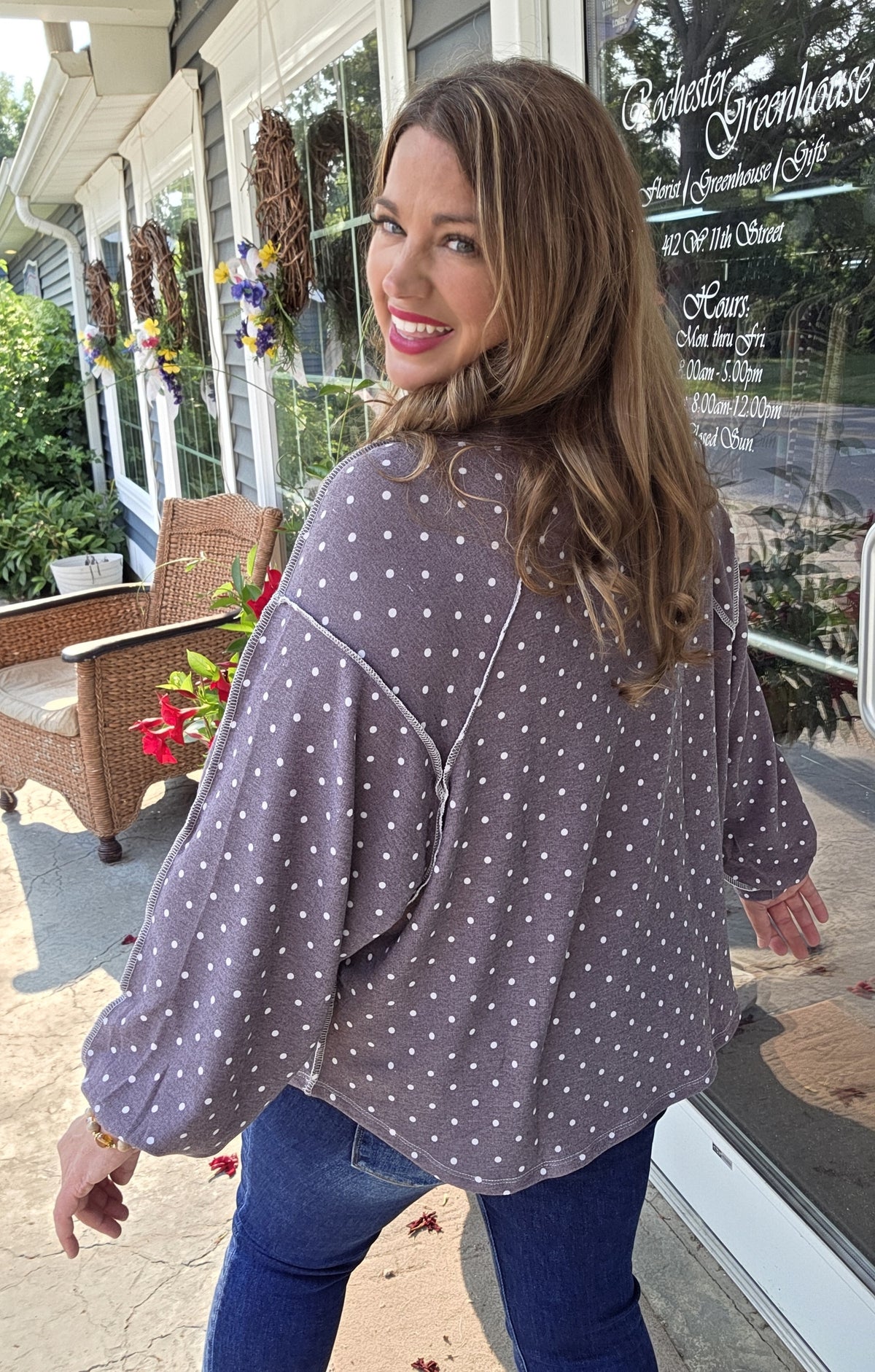 BROWN KNIT POLKADOT LOOSE KNIT TOP