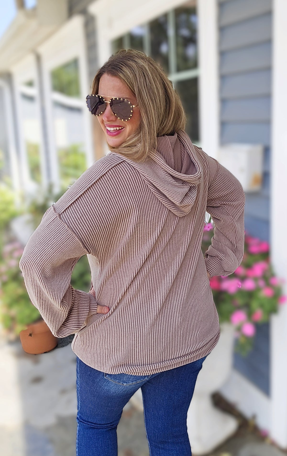 MOCHA BRUSHED RAISED RIBBED HOODIE