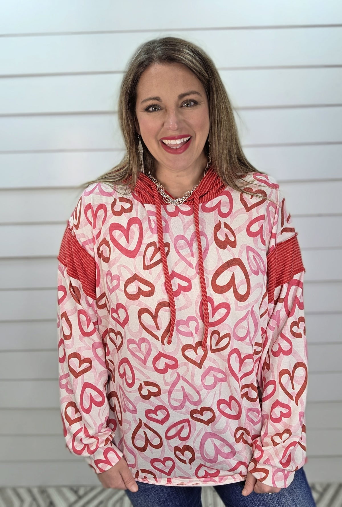 IVORY/RED/PINK HEART HOODIE