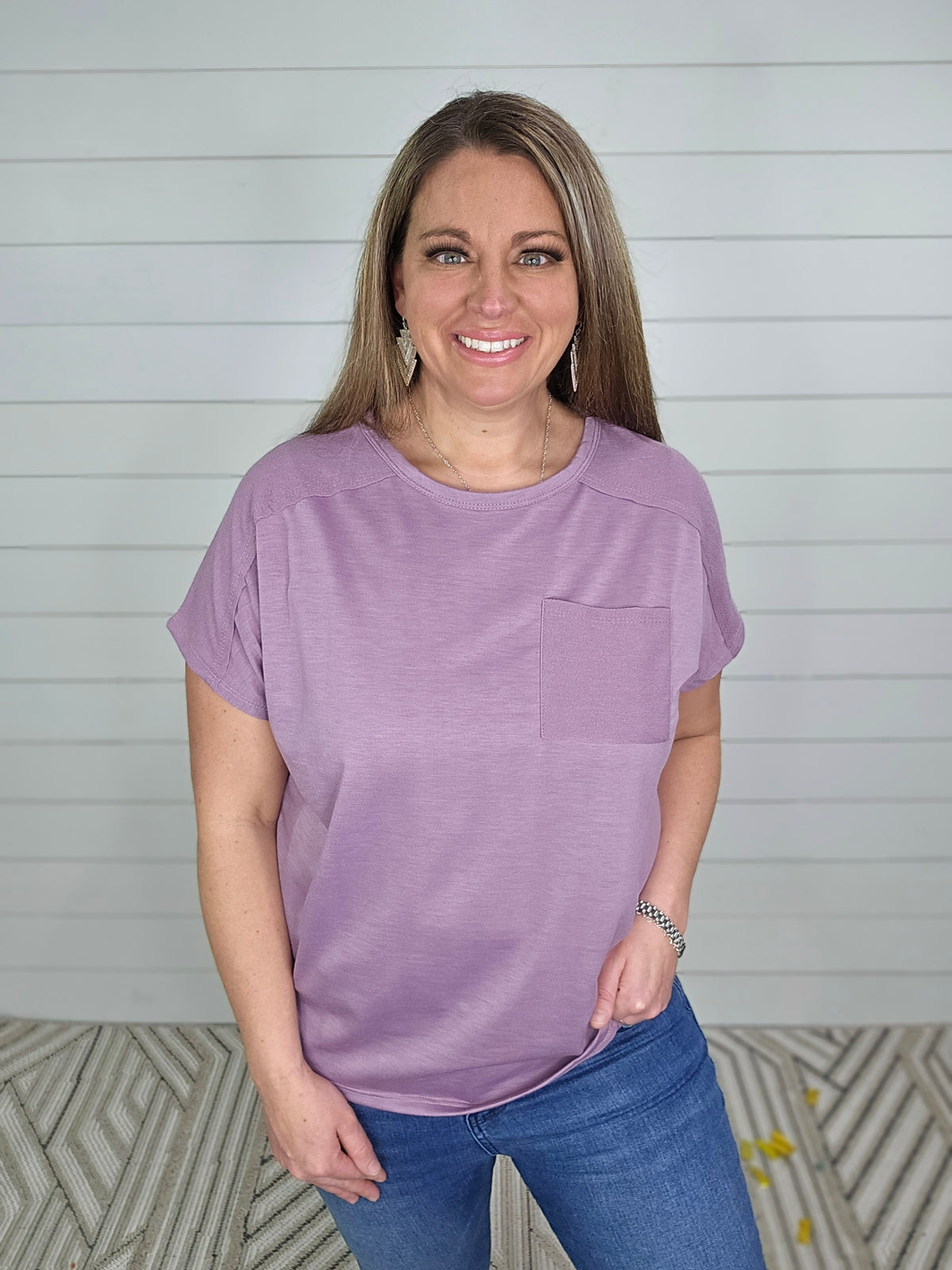 PLUM FRENCH TERRY POCKET TEE