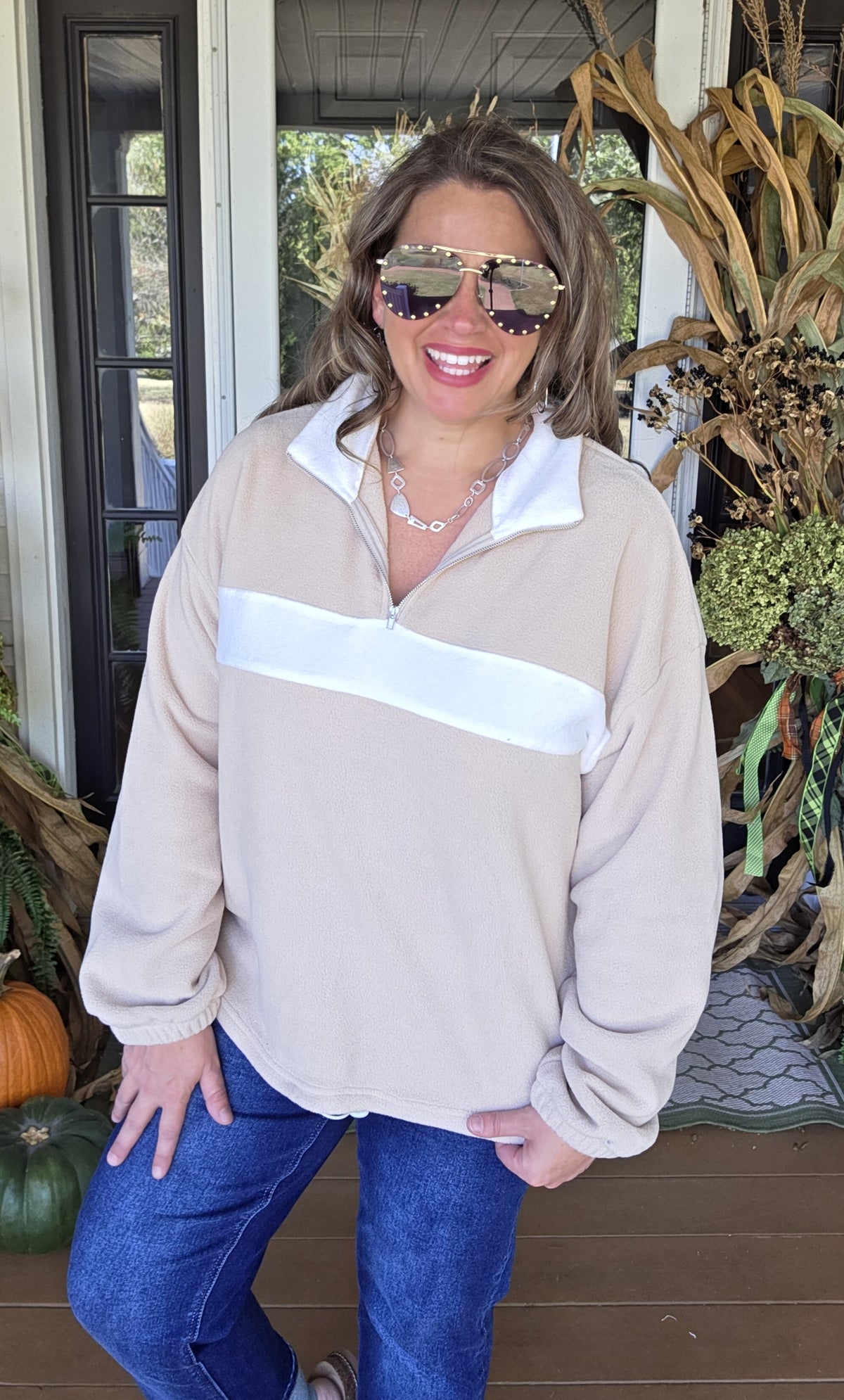 MOCHA COLORBLOCK FLEECE QUARTER ZIP