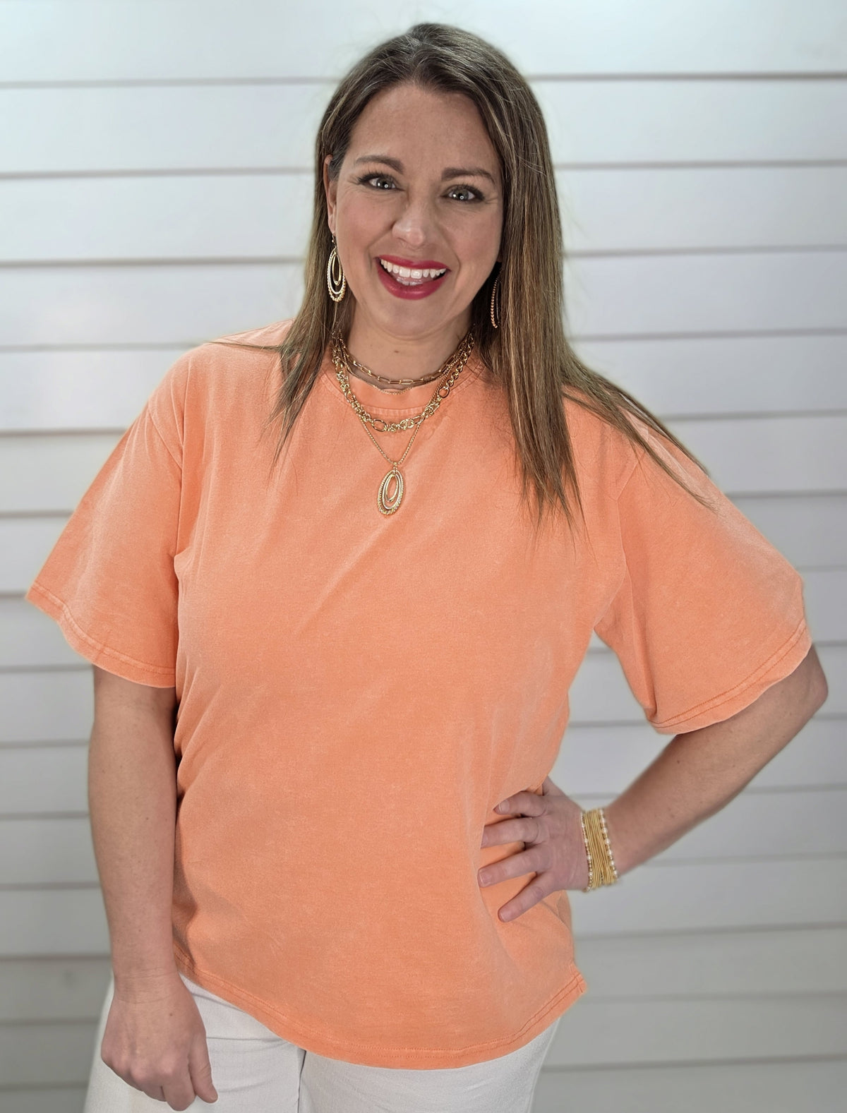 ORANGE MINERAL WASH COTTON SHORT SLEEVE TOP