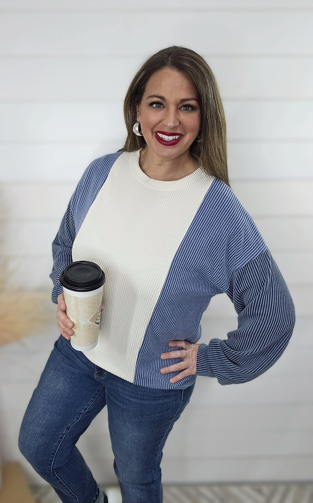 BLUE HUE COLORBLOCK RAISED RIB TOP