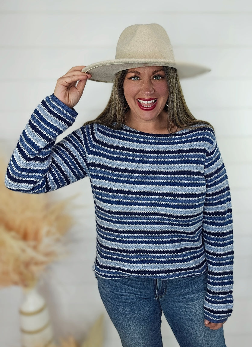 BLUE/NAVY STRIPED COTTON SWEATER