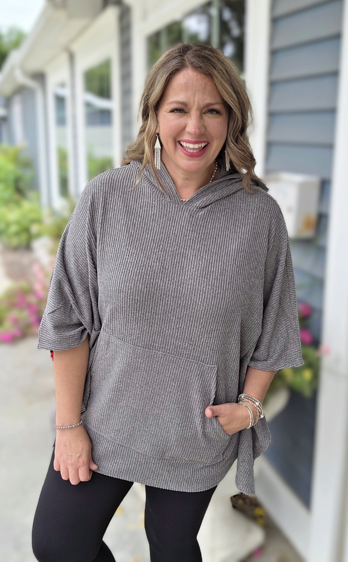 DEAR SCARLETT HORIZON PONCHO HOODIE - CHARCOAL