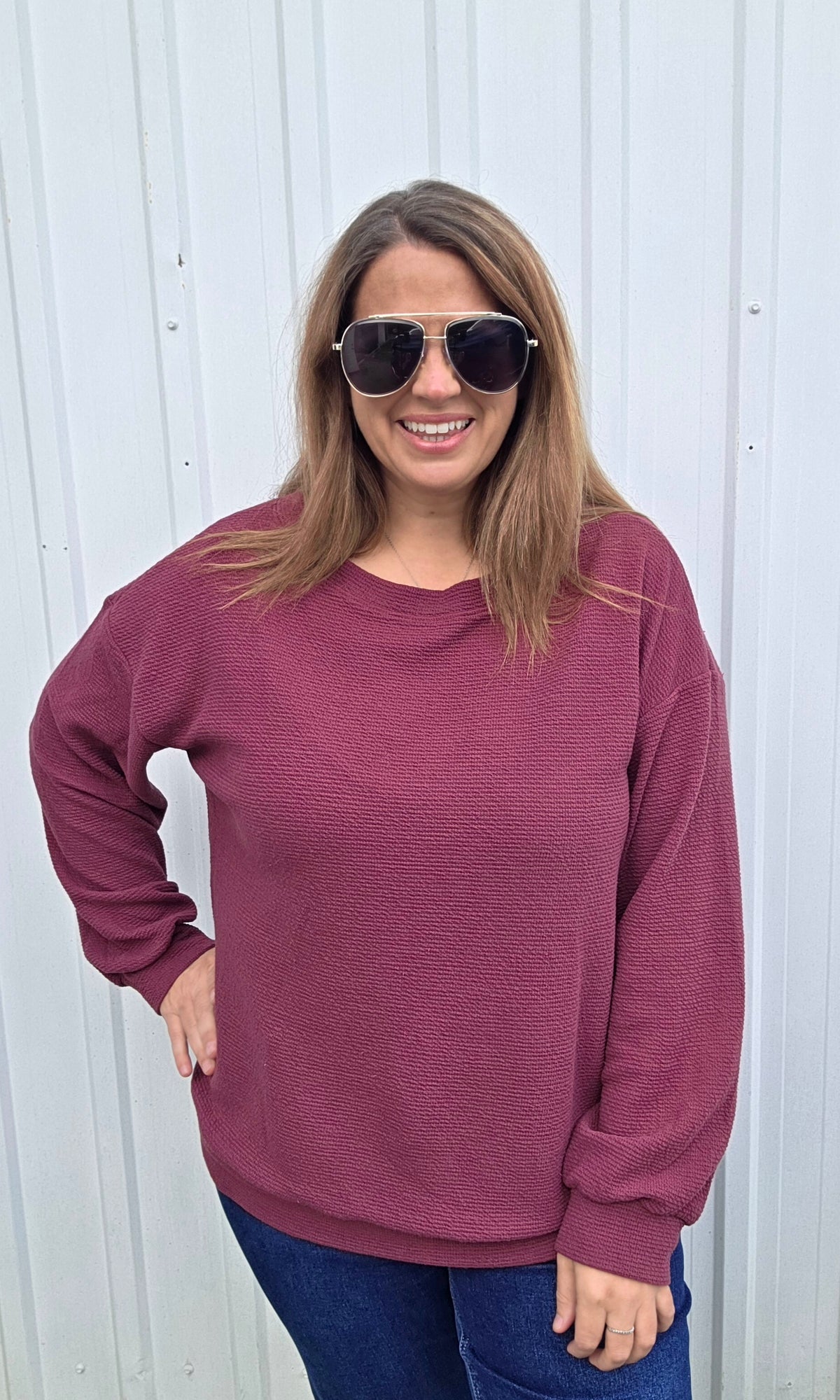Wine Cloud Fabric Boat Neck Knit Top